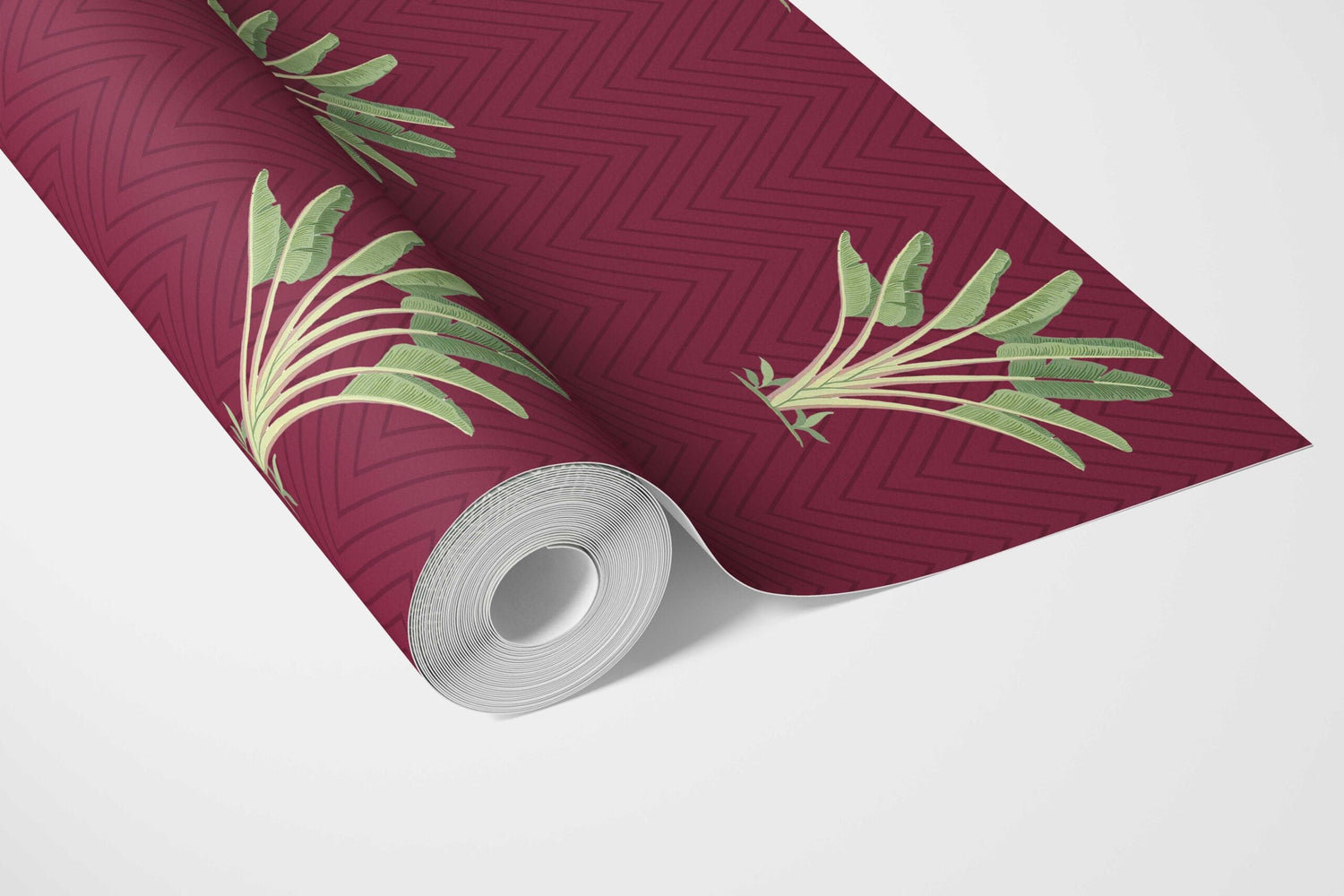 Botanical/ Floral Block Print Bathroom Wallpaper (Deep Red/ Green)