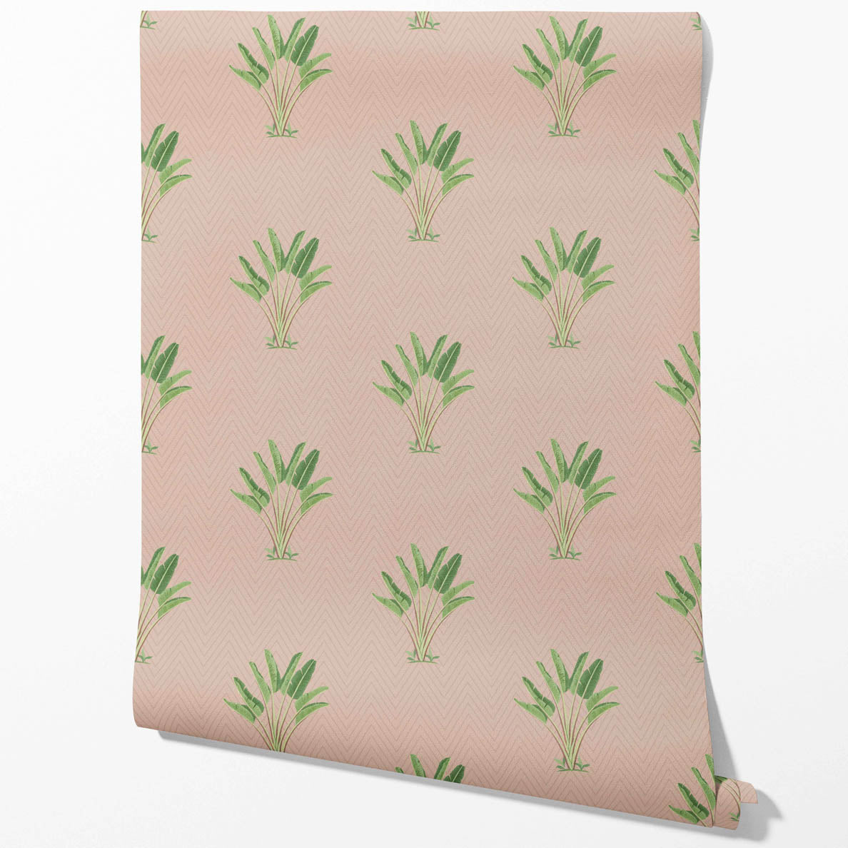 Botanical/ Floral Block Print Kitchen Wallpaper (Dusty Pink/ Green)