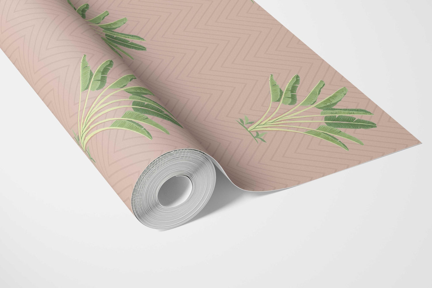 Botanical/ Floral Block Print Bathroom Wallpaper (Dusty Pink/ Green)