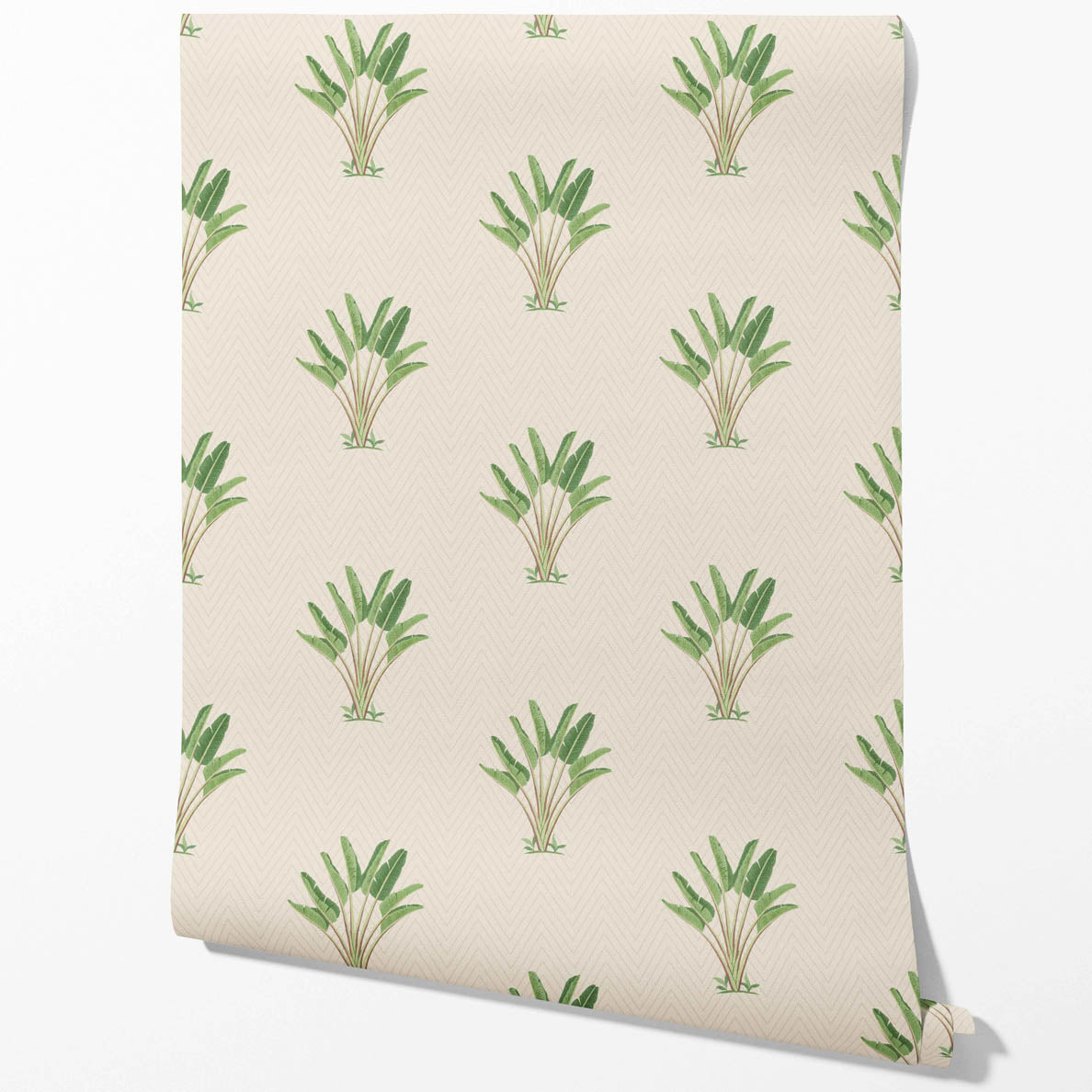 Botanical/ Floral Block Print Kitchen Wallpaper (Beige/ Greige/ Green)