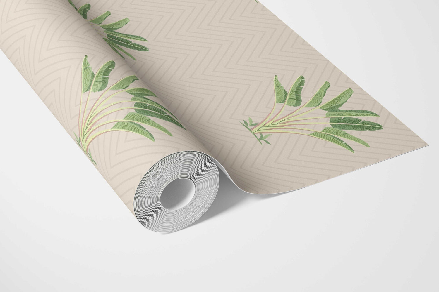Botanical/ Floral Block Print Bathroom Wallpaper (Beige/ Greige/ Green)