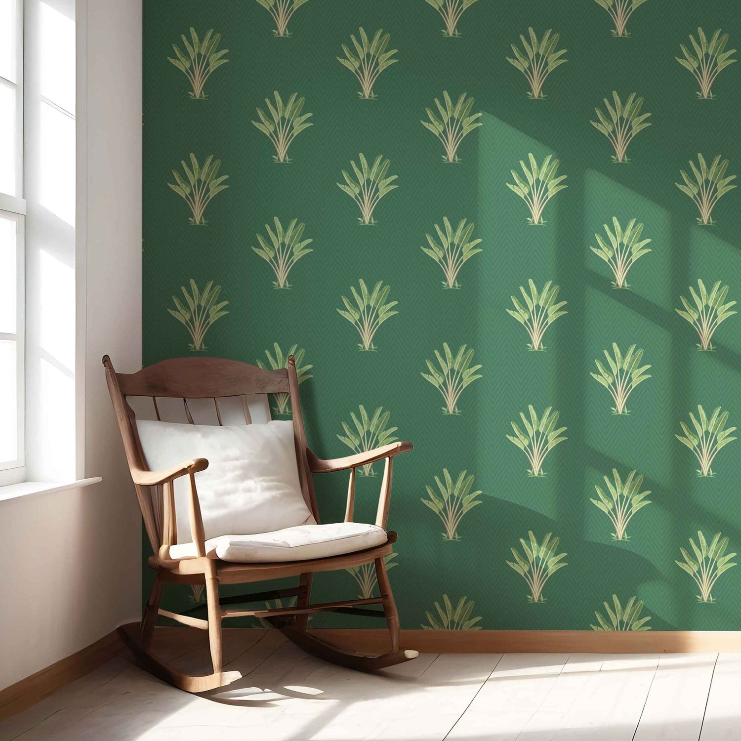 Botanical/ Floral Block Print Nursery Wallpaper (Green)
