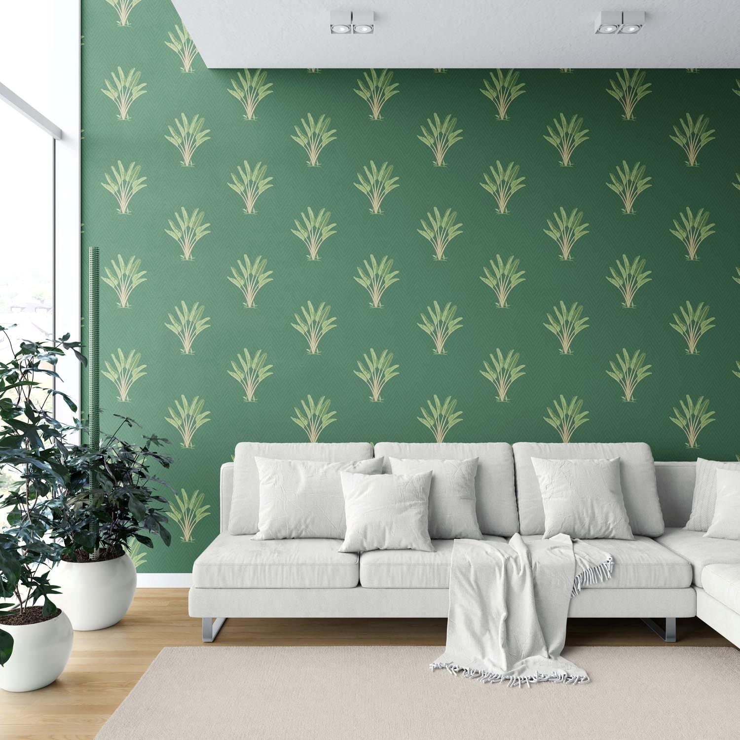 Botanical/ Floral Block Print Shower Toilet Wallpaper (Green)