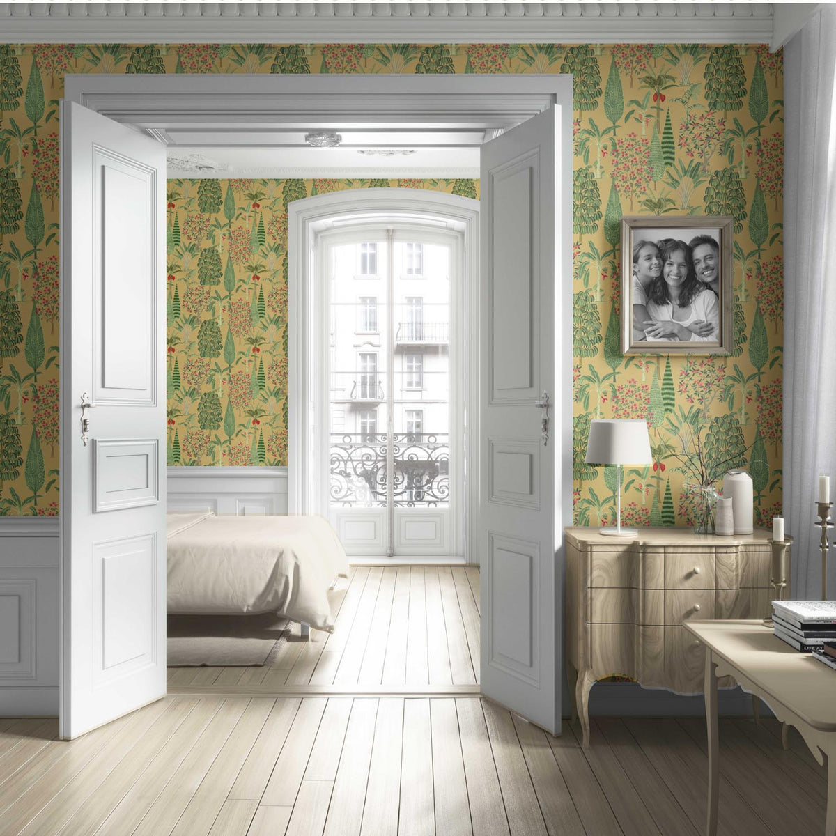 Tropical Floral/ Botanical Living Room Wallpaper (Yellow/ Green/ Pink/ Red)