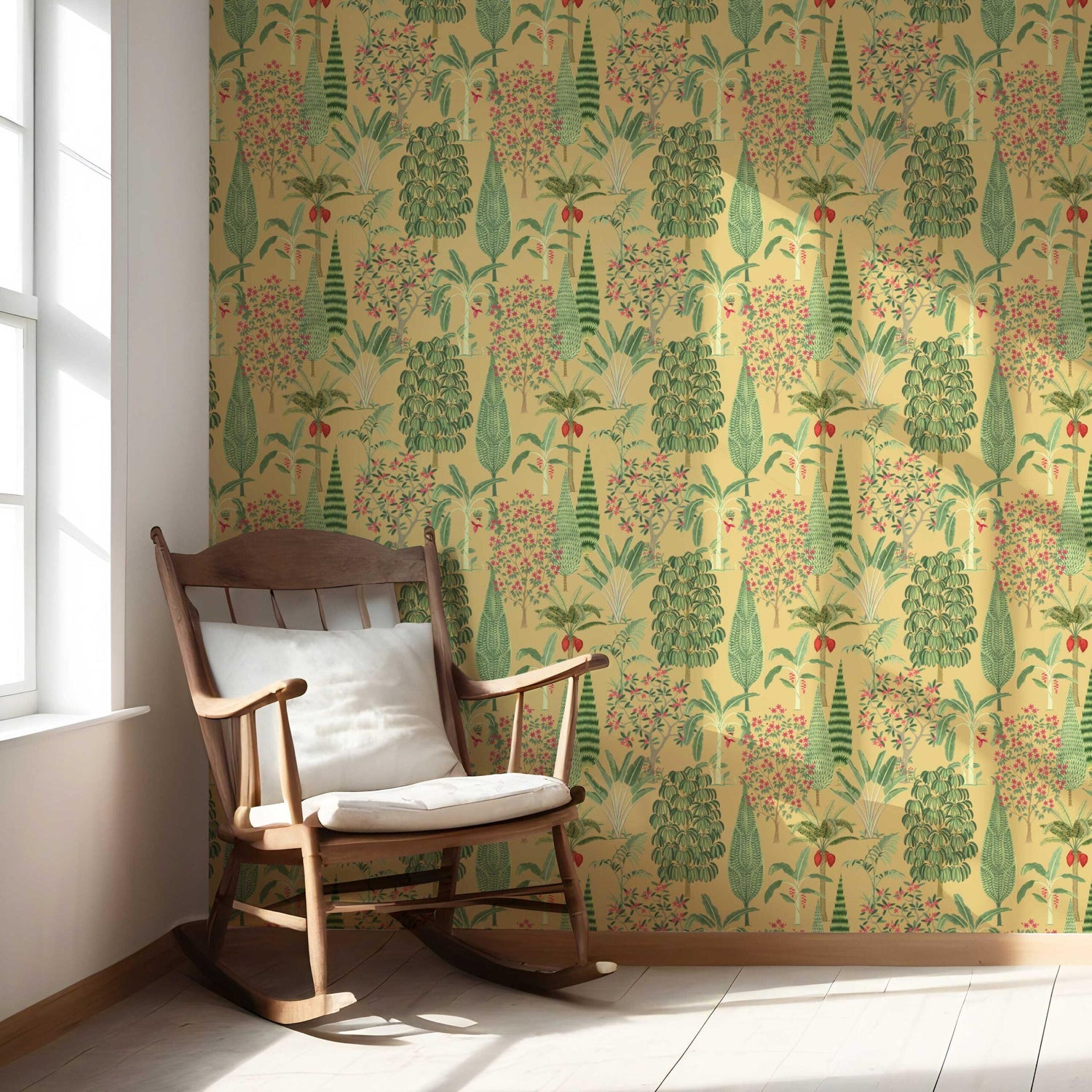 Tropical Floral/ Botanical Nursery Wallpaper (Yellow/ Green/ Pink/ Red)