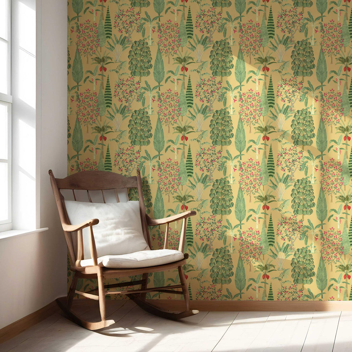 Tropical Floral/ Botanical Nursery Wallpaper (Yellow/ Green/ Pink/ Red)