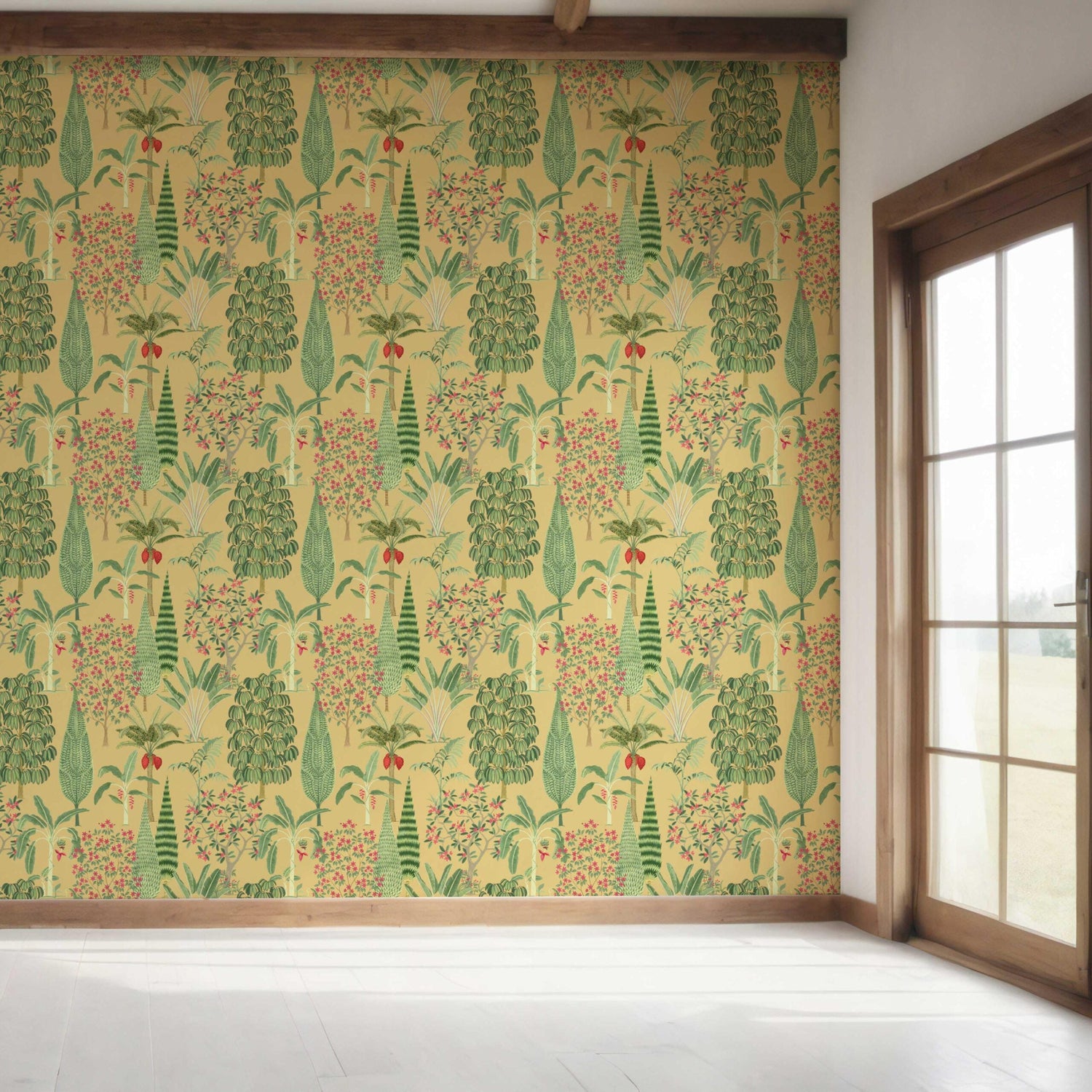 Tropical Floral/ Botanical Bedroom Wallpaper (Yellow/ Green/ Pink/ Red)