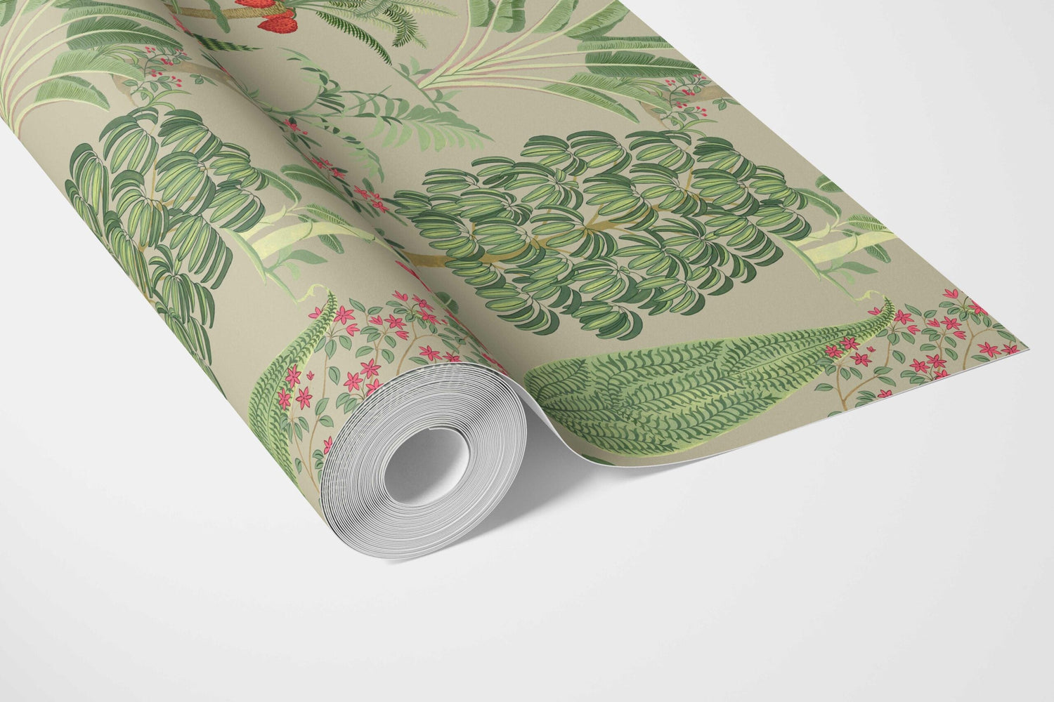 Tropical Floral/ Botanical Bathroom Wallpaper (Green/ Pink/ Red)