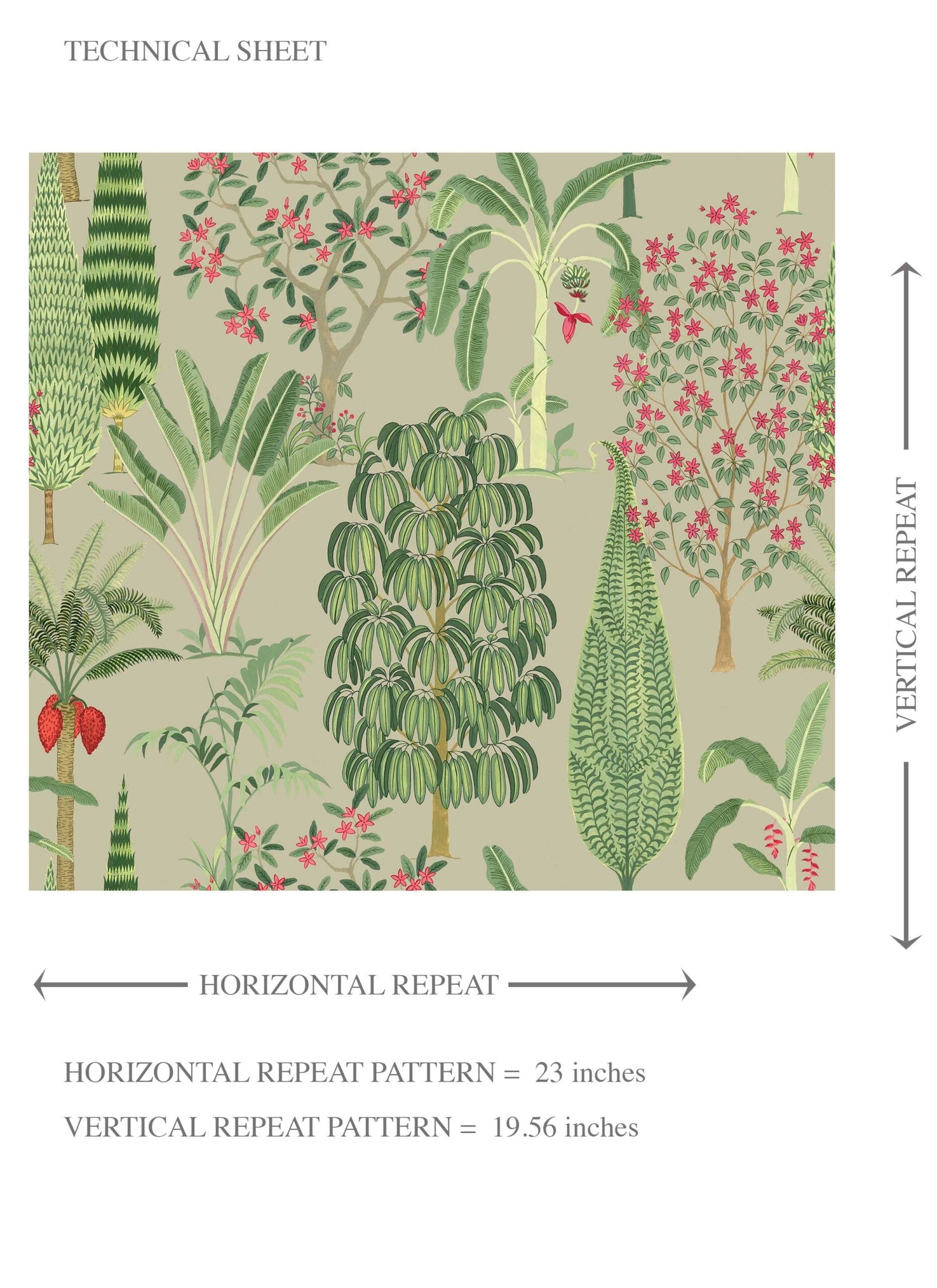 Tropical Floral/ Botanical Kids Room Wallpaper (Green/ Pink/ Red)