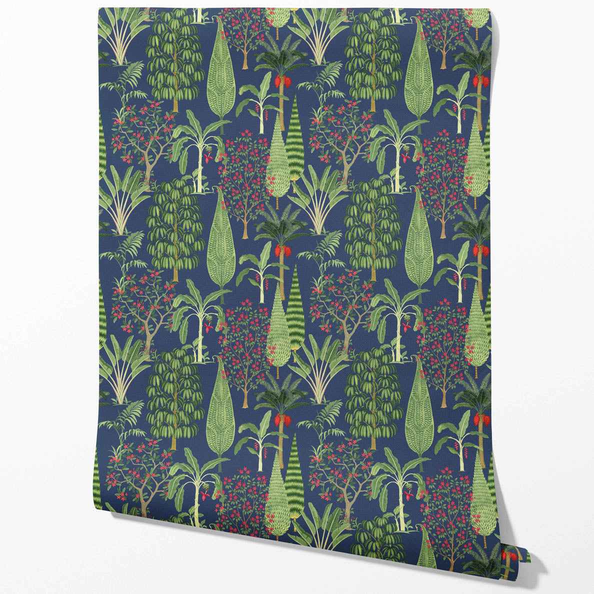 Tropical Floral/ Botanical Kitchen Wallpaper (Navy Blue/ Green/ Pink/ Red)