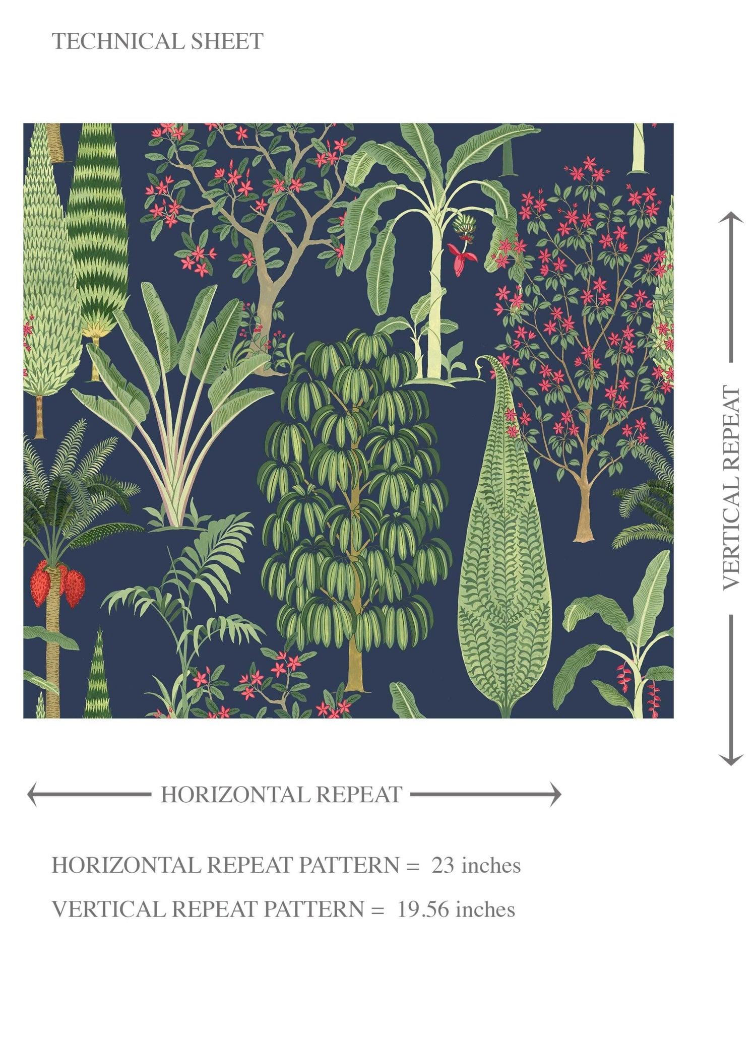 Tropical Floral/ Botanical Kids Room Wallpaper (Navy Blue/ Green/ Pink/ Red)