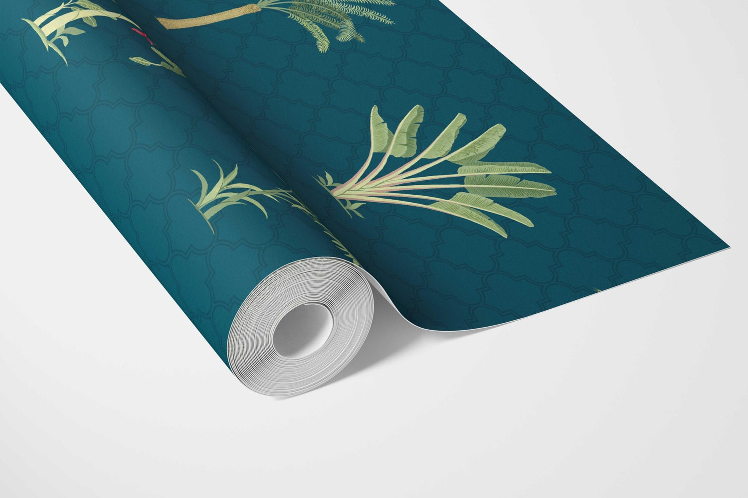 Botanical/ Floral Block Print Bathroom Wallpaper (Teal Blue/ Green/ Red)