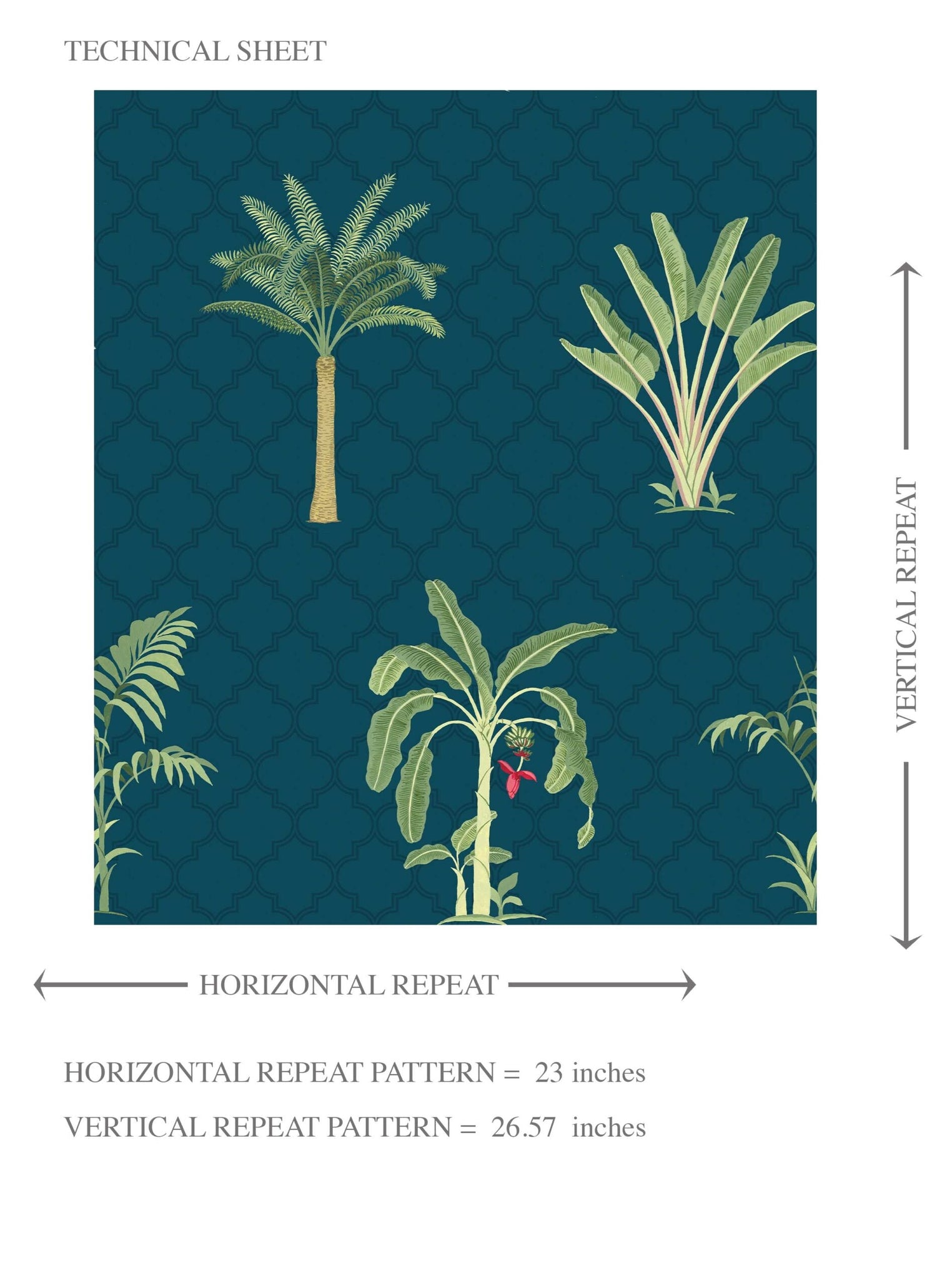 Botanical/ Floral Block Print Kids Room Wallpaper (Teal Blue/ Green/ Red)