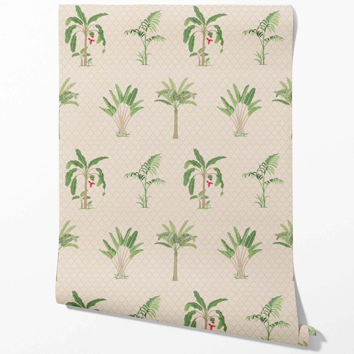 Botanical/ Floral Block Print Kitchen Wallpaper (Beige/ Green/ Red/ Soft Taupe)