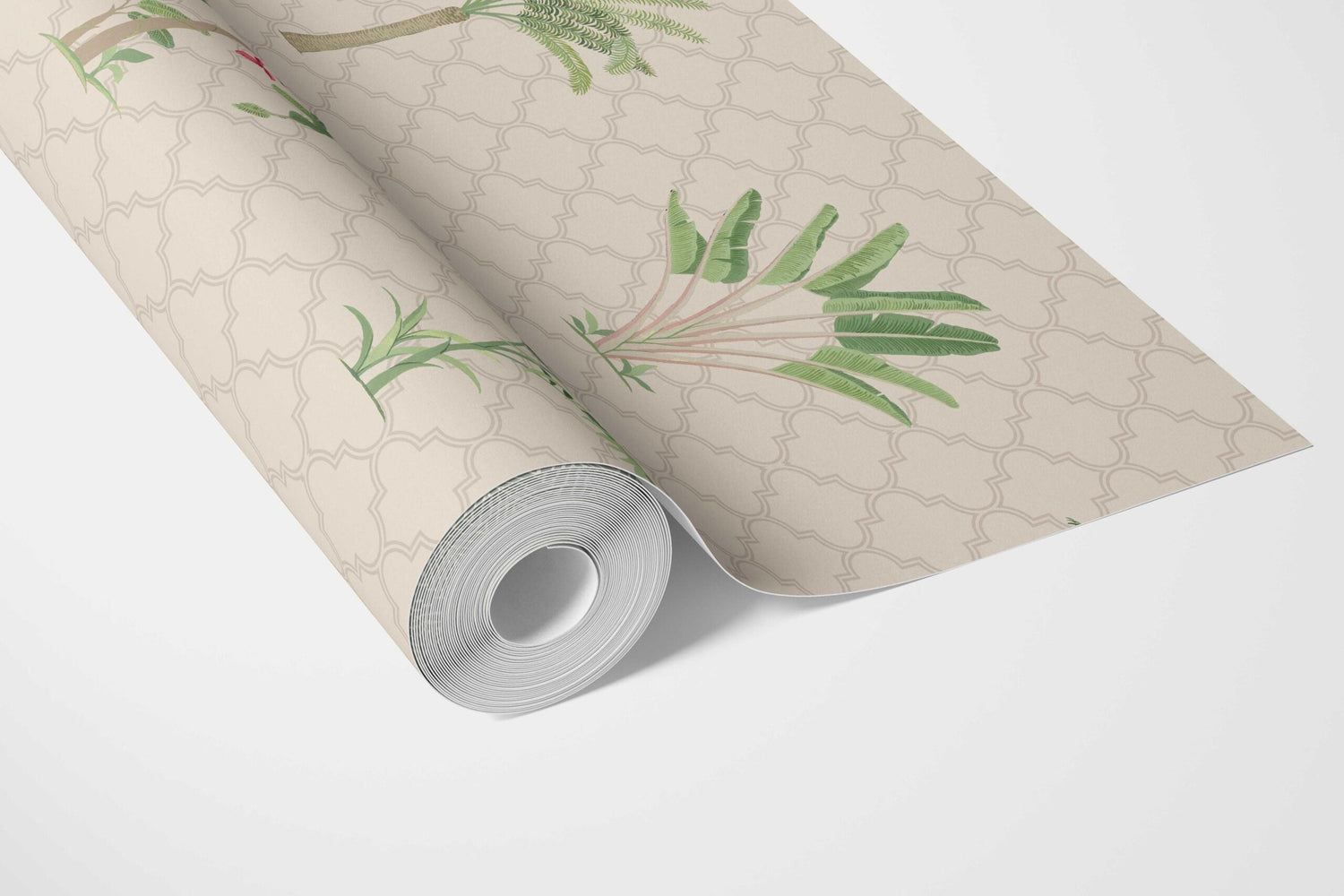 Botanical/ Floral Block Print Bathroom Wallpaper (Beige/ Green/ Red/ Soft Taupe)