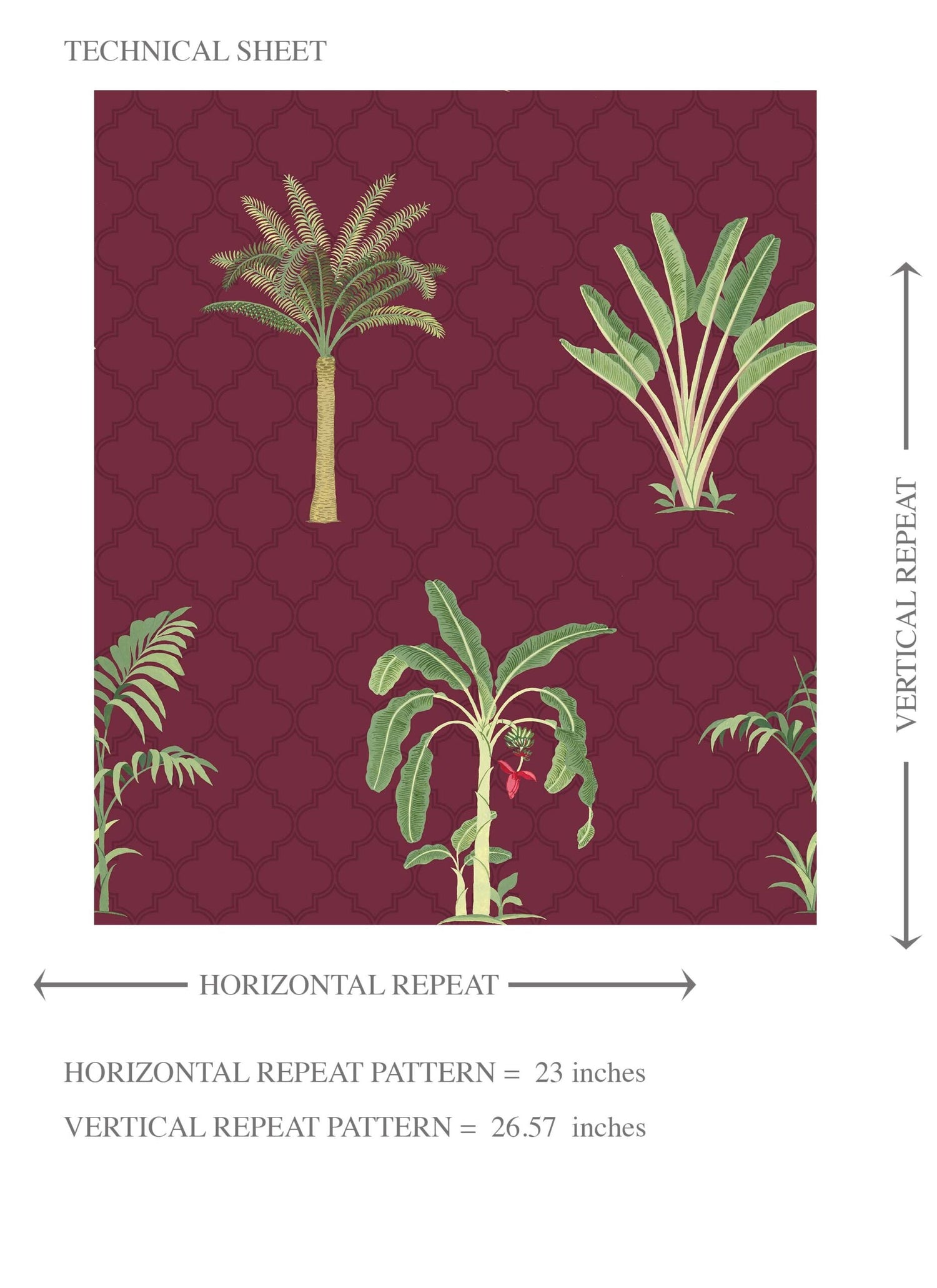 Botanical/ Floral Block Print Kids Room Wallpaper (Red/ Maroon/ Green)