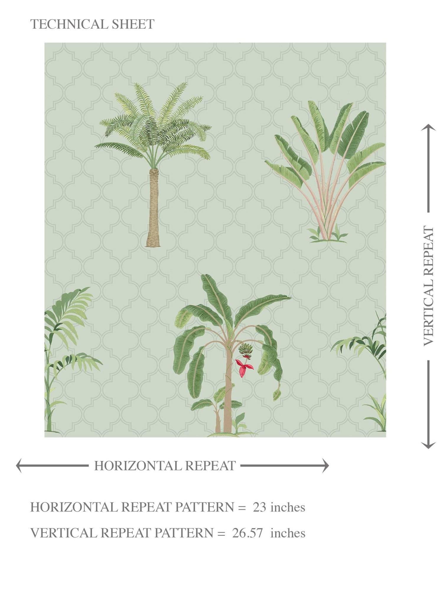 Botanical/ Floral Block Print Kids Room Wallpaper (Mint Green/ Red)