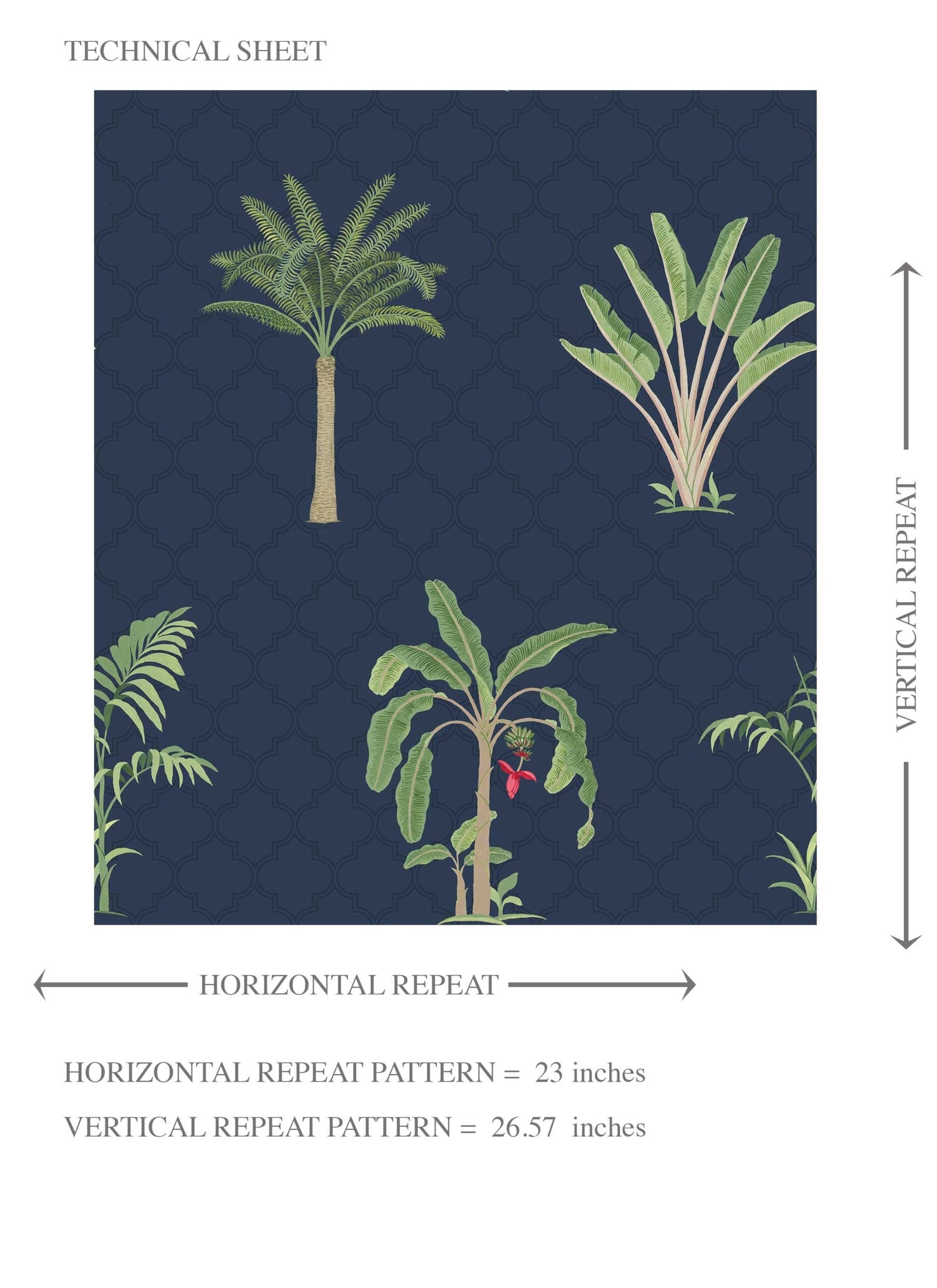 Botanical/ Floral Block Print Kids Room Wallpaper (Navy Blue/ Green/ Red)