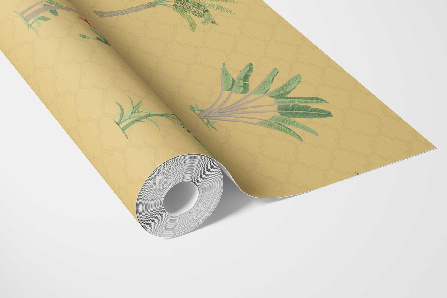 Botanical/ Floral Block Print Bathroom Wallpaper (Yellow/ Green/ Red)