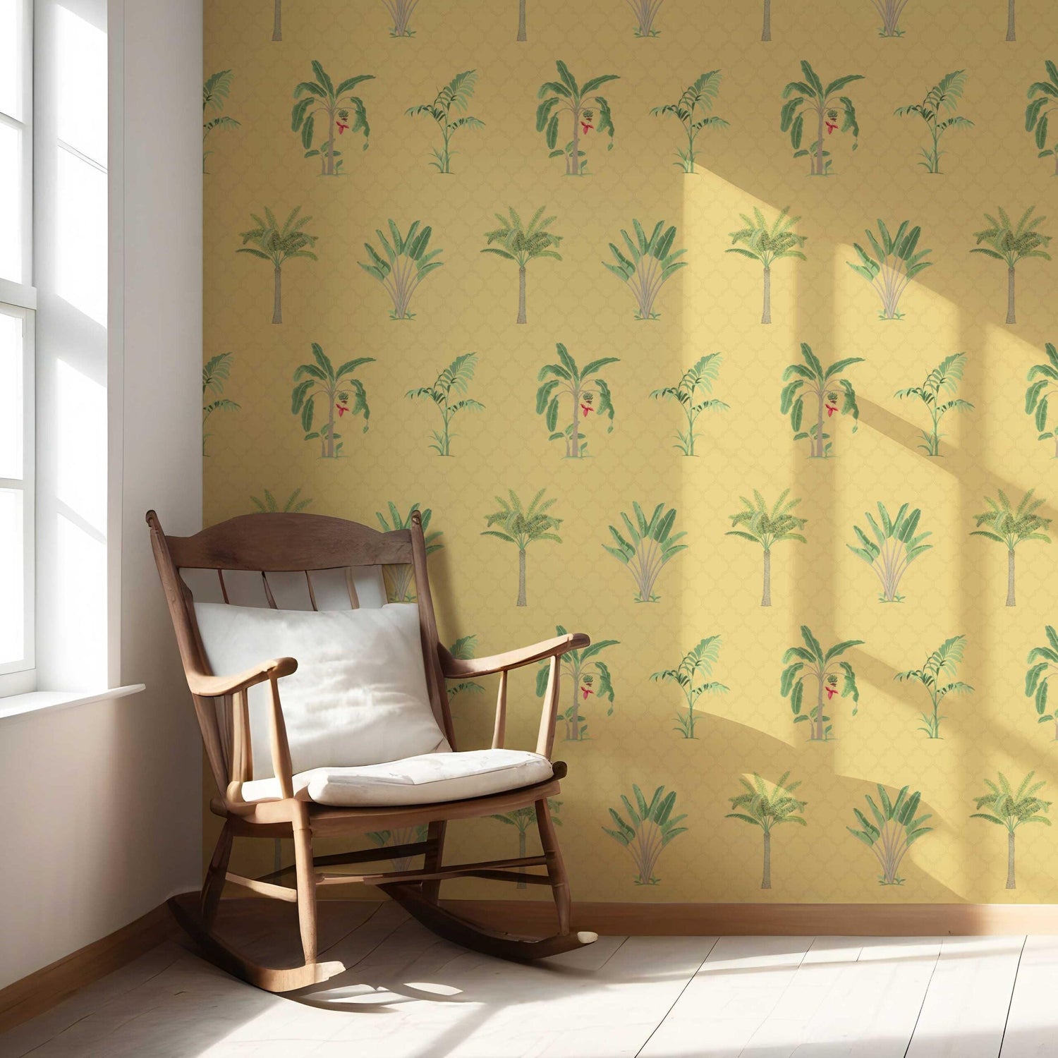 Botanical/ Floral Block Print Nursery Wallpaper (Yellow/ Green/ Red)