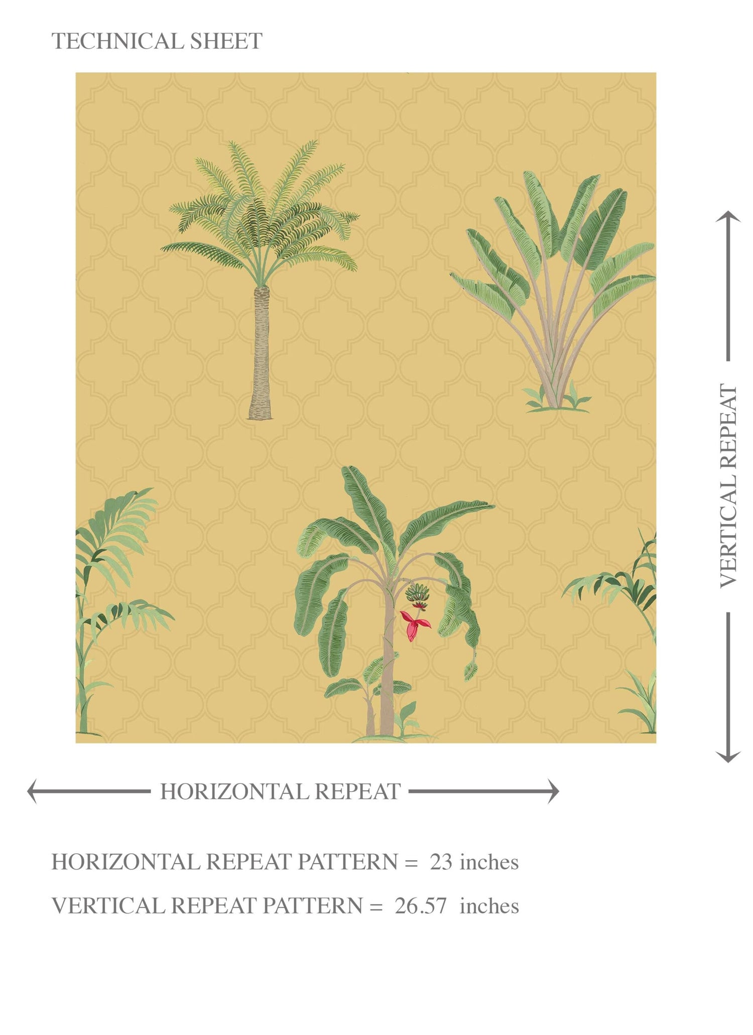 Botanical/ Floral Block Print Kids Room Wallpaper (Yellow/ Green/ Red)