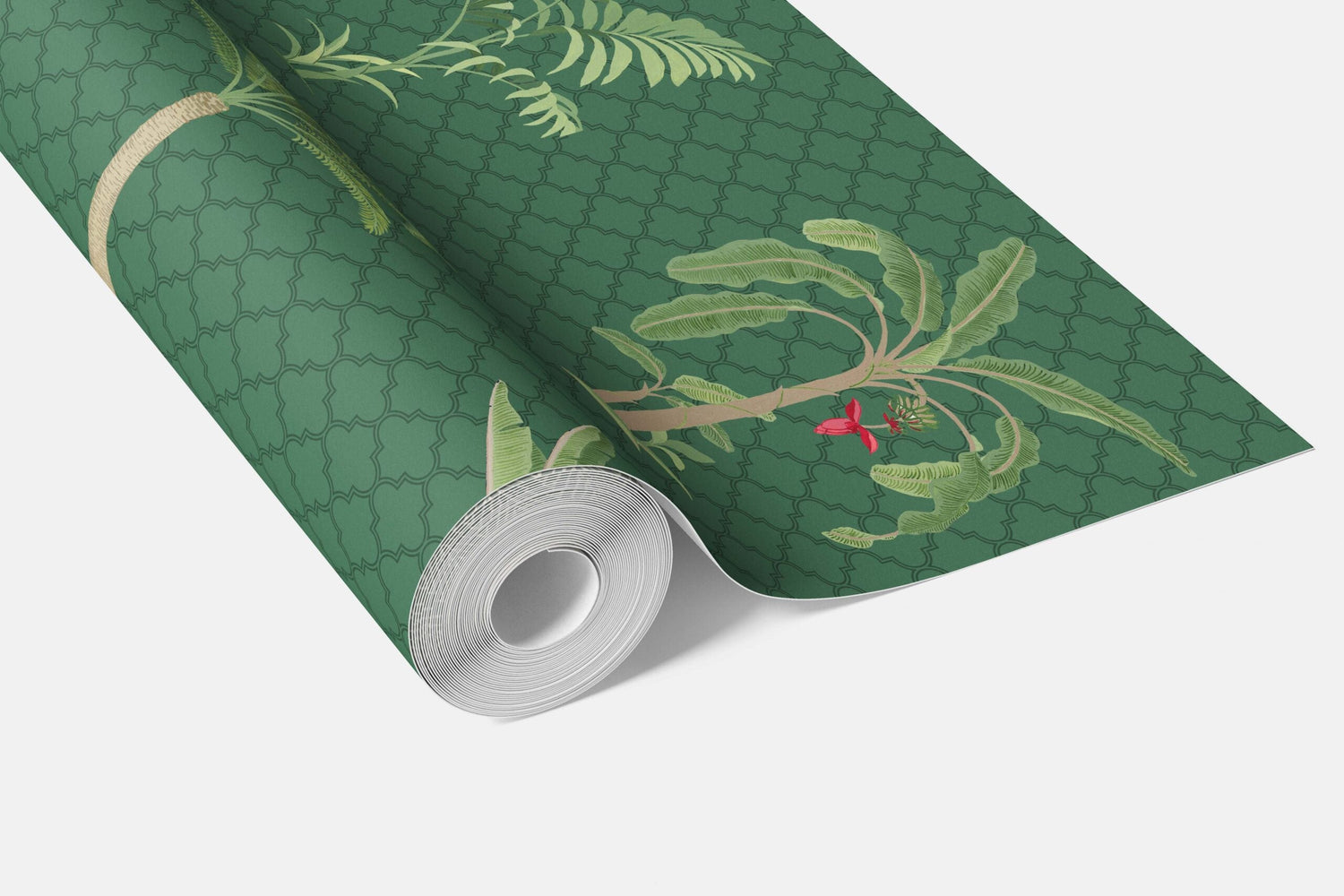 Botanical/ Floral Block Print Bathroom Wallpaper (Emerald Green)