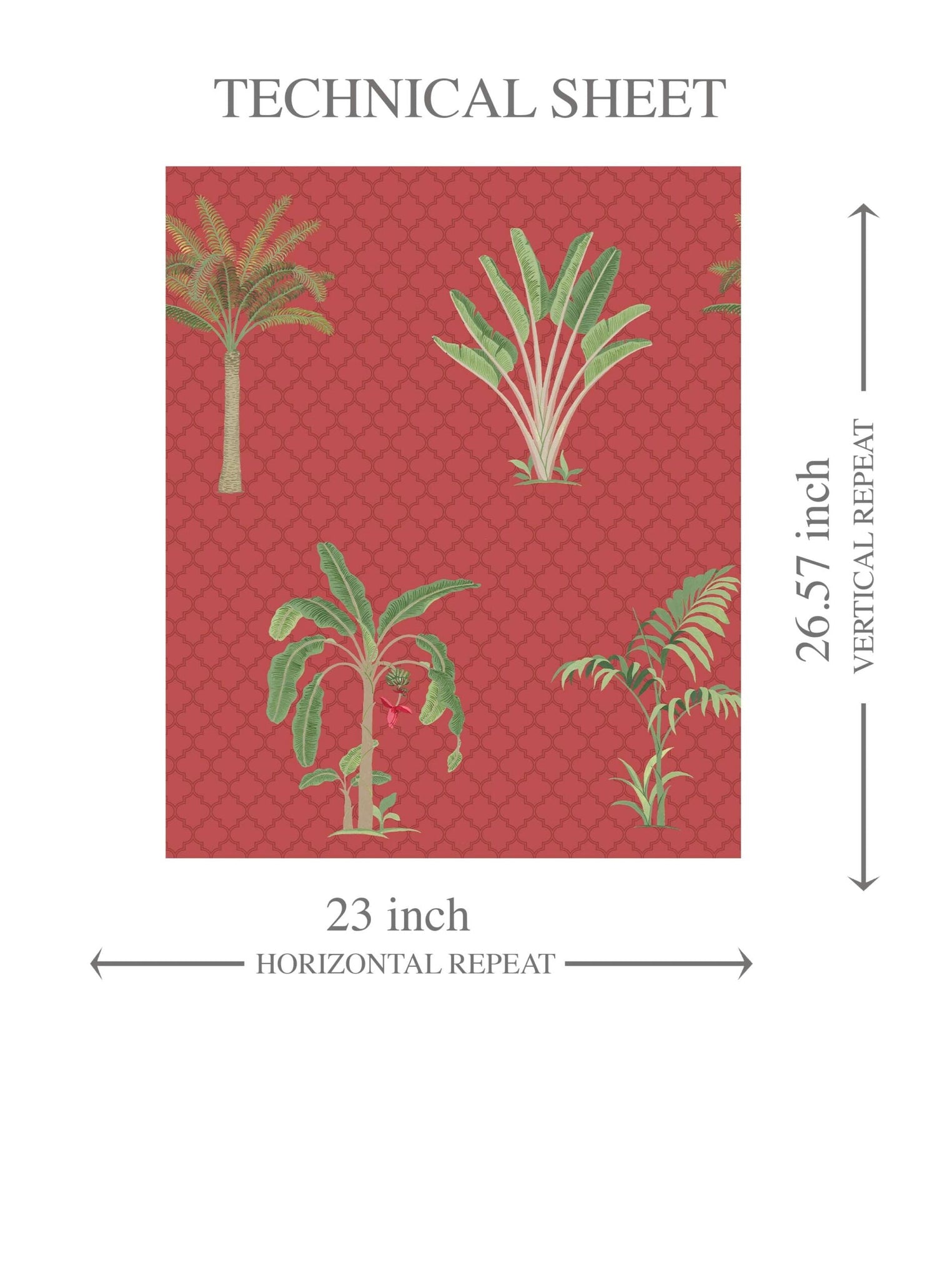 Botanical/ Floral Block Print Kids Room Wallpaper (Red-Orange/ Green)