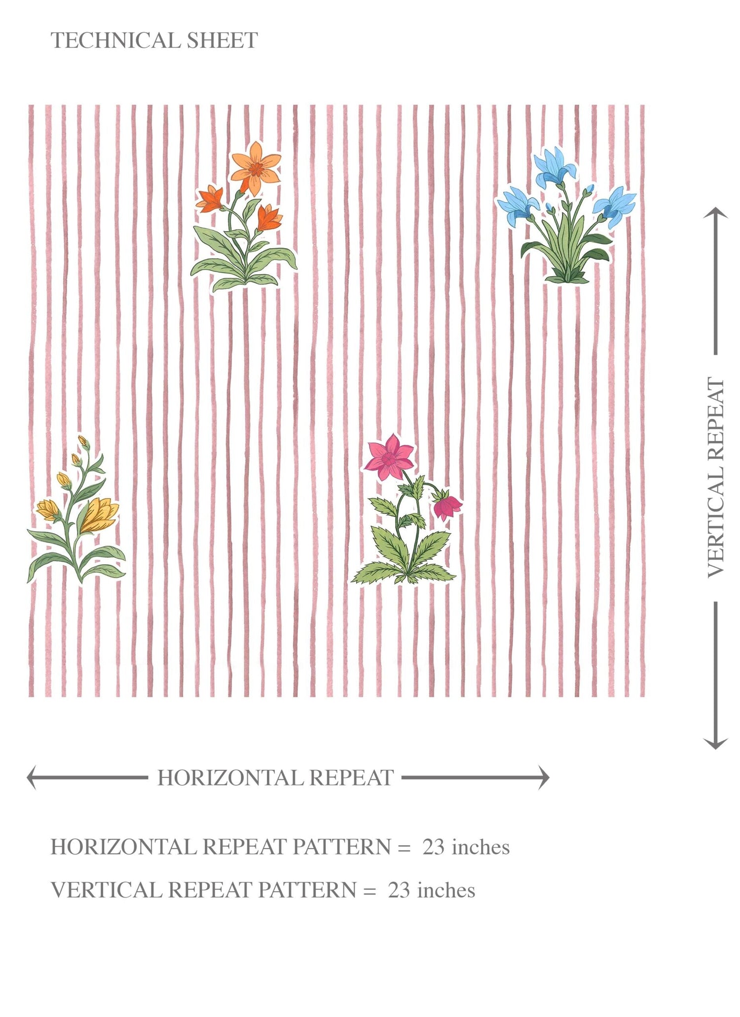Floral Striped Block Print Kids Room Wallpaper (Pink/ Blue/ Green)