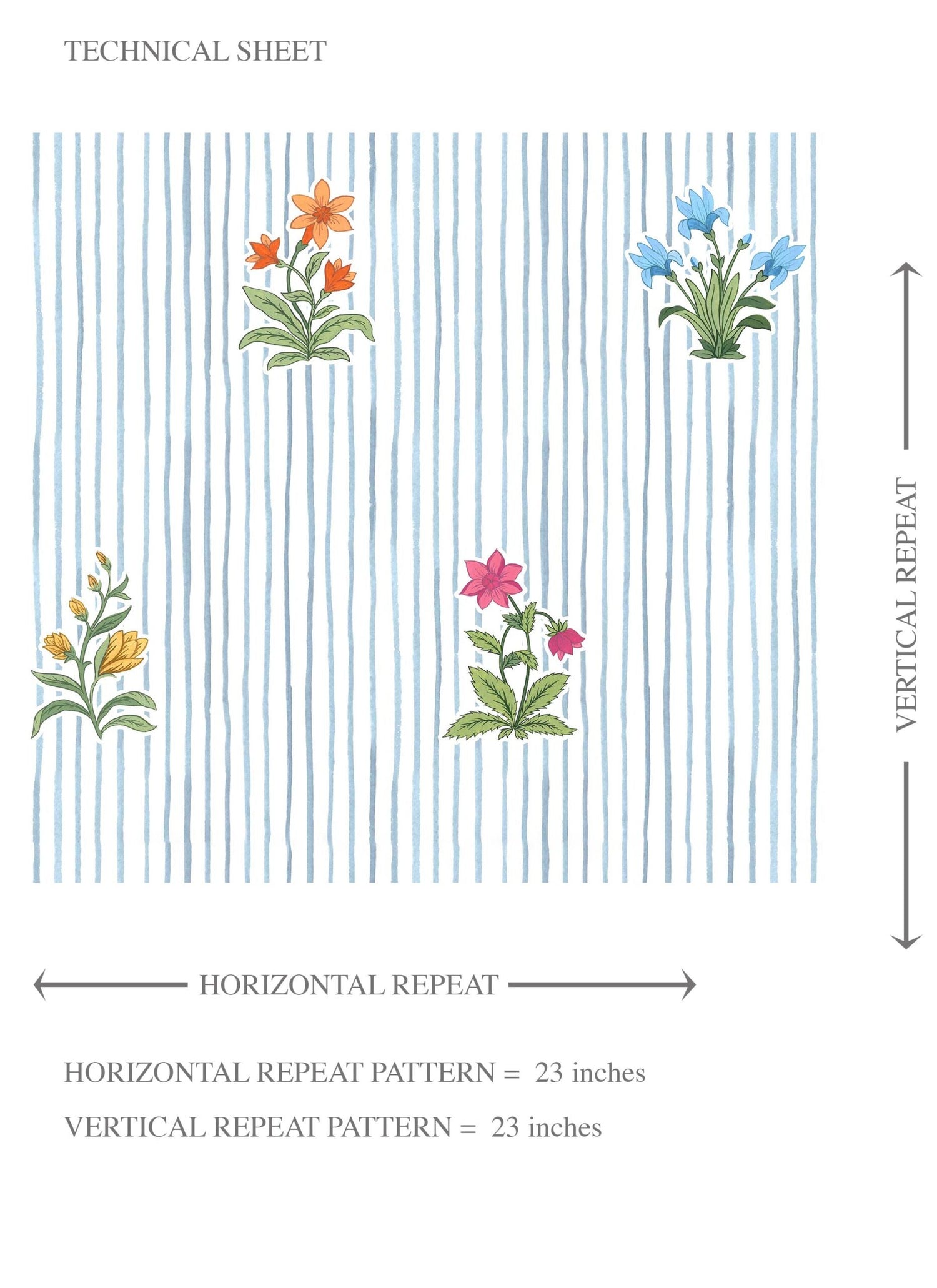 Floral Striped Block Print Kids Room Wallpaper (Blue/ Pink/ Green/ Orange )