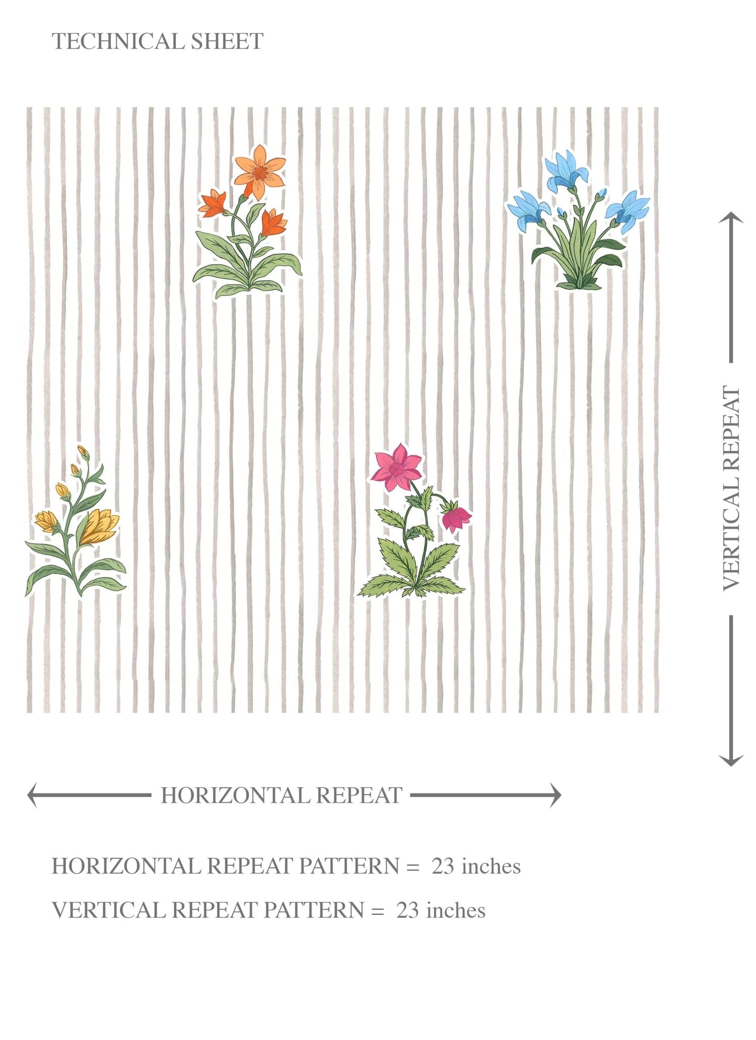 Floral Striped Block Print Kids Room Wallpaper (Gray/ Pink/ Green/ Blue)