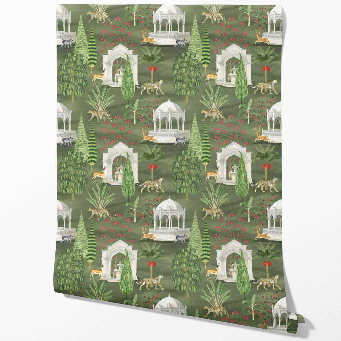 Vintage Heritage/ Ethnic Chinoiserie Kitchen Wallpaper (Green/ White/ Pink/ Beige/ Tan)