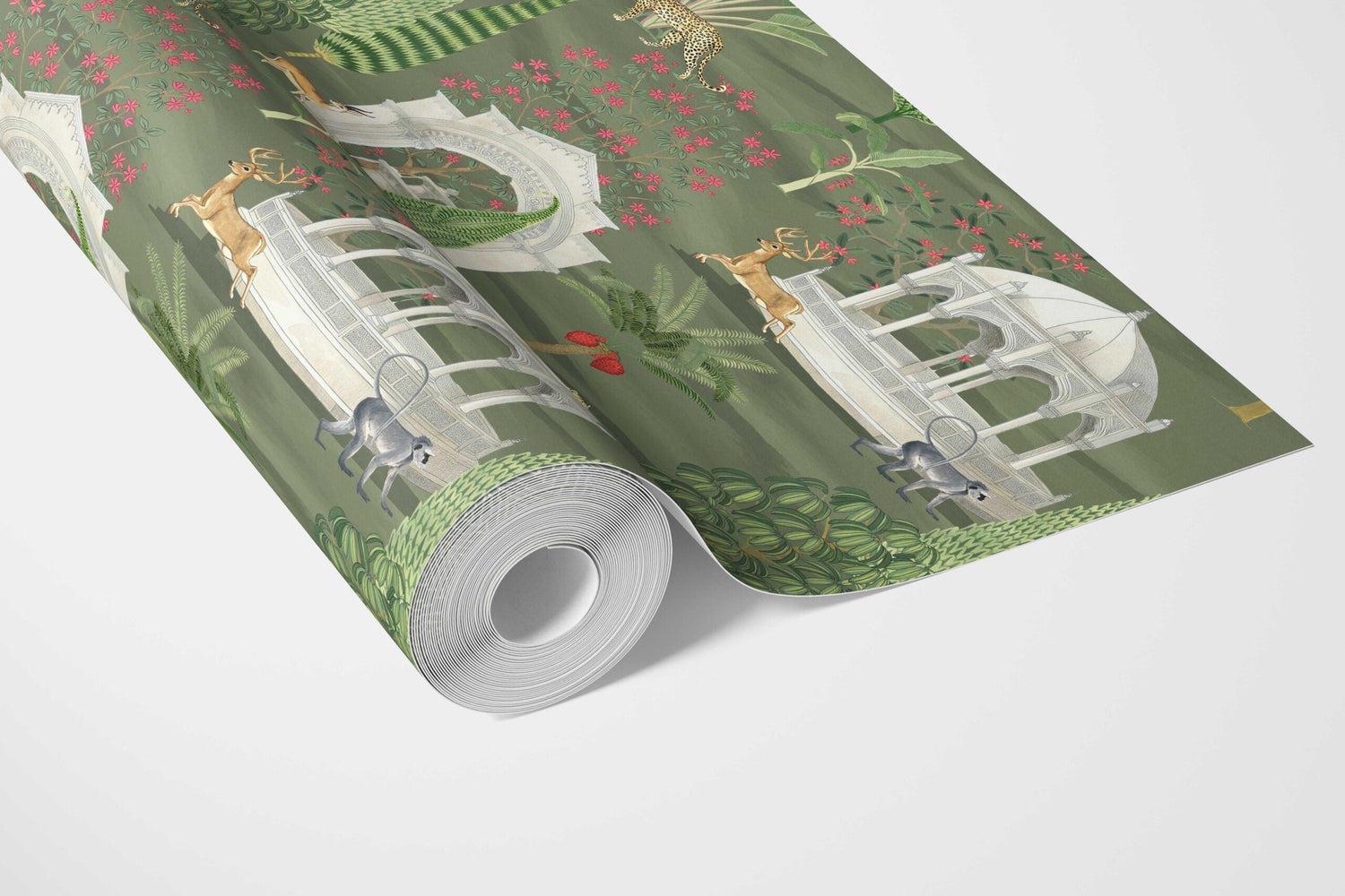 Vintage Heritage/ Ethnic Chinoiserie Bathroom Wallpaper (Green/ White/ Pink/ Beige/ Tan)