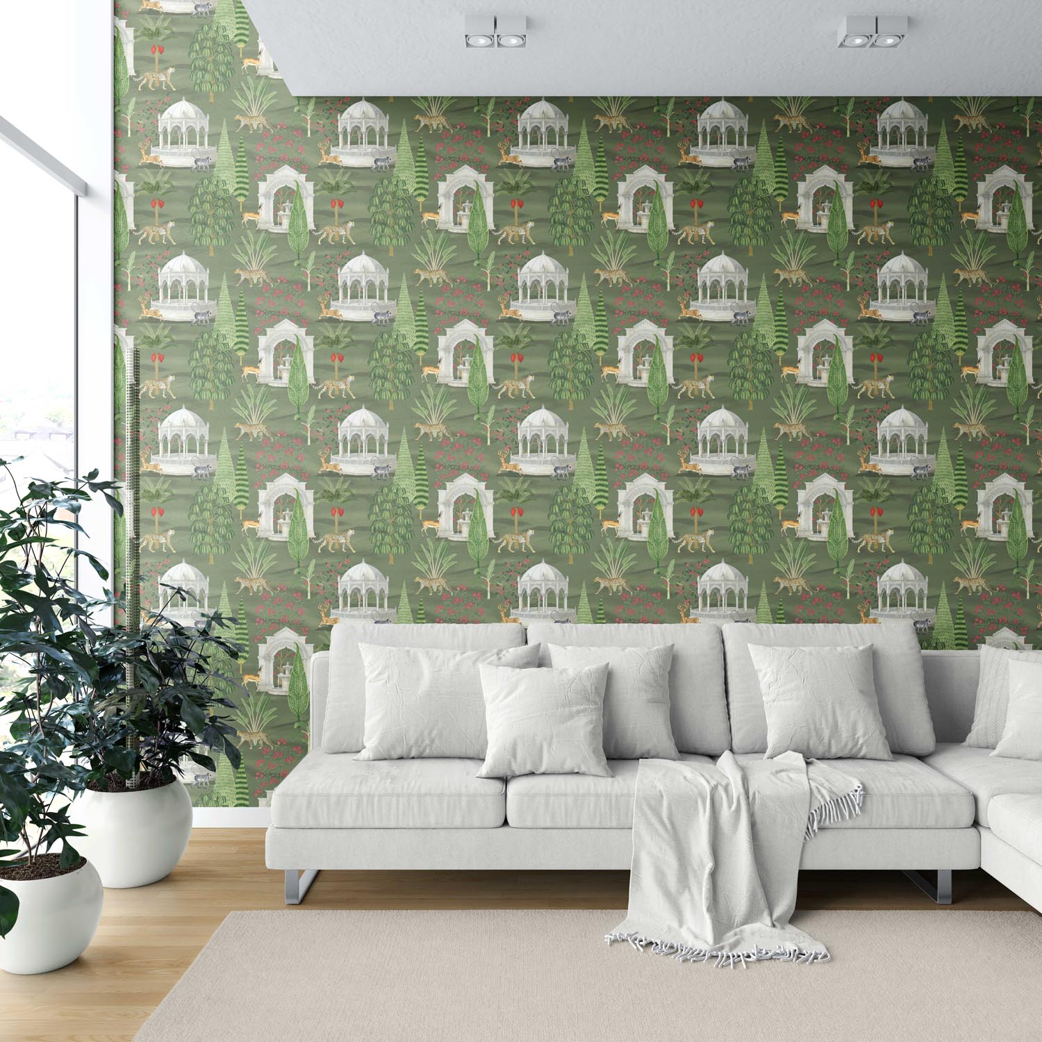 Vintage Heritage/ Ethnic Chinoiserie Shower Toilet Wallpaper (Green/ White/ Pink/ Beige/ Tan)