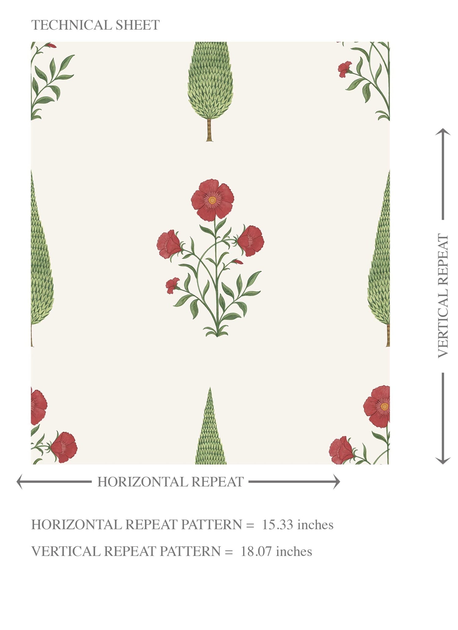 Botanical/ Floral Block Print Kids Room Wallpaper (White/ Red/ Green)