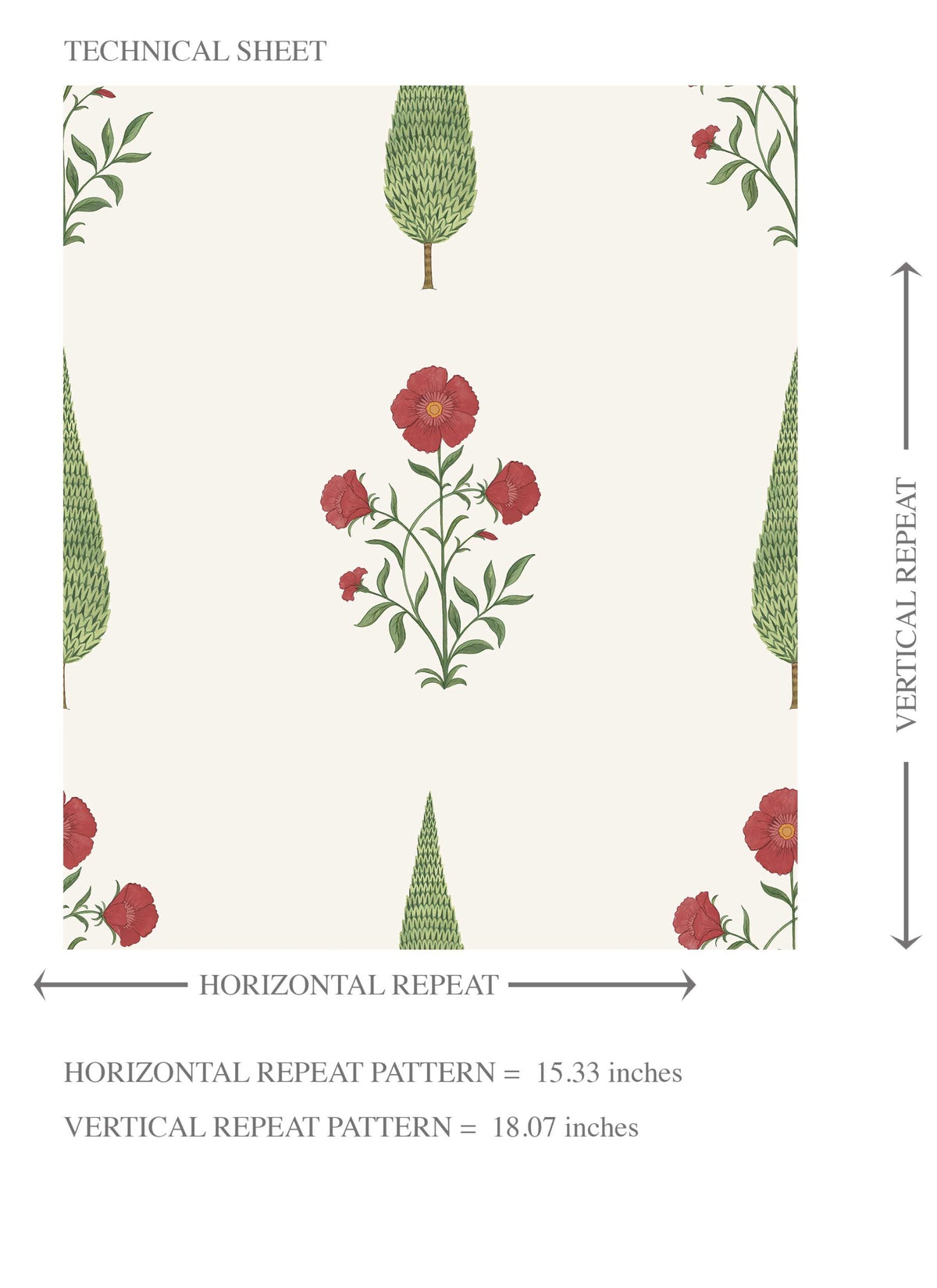 Botanical/ Floral Block Print Kids Room Wallpaper (White/ Red/ Green)