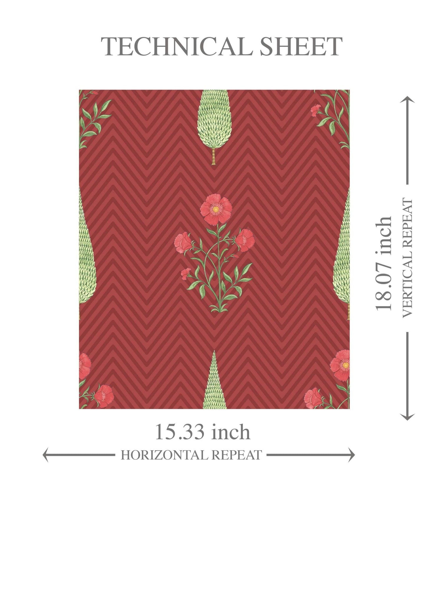 Botanical/ Floral Block Print Kids Room Wallpaper (Red/ Pink/ Green)
