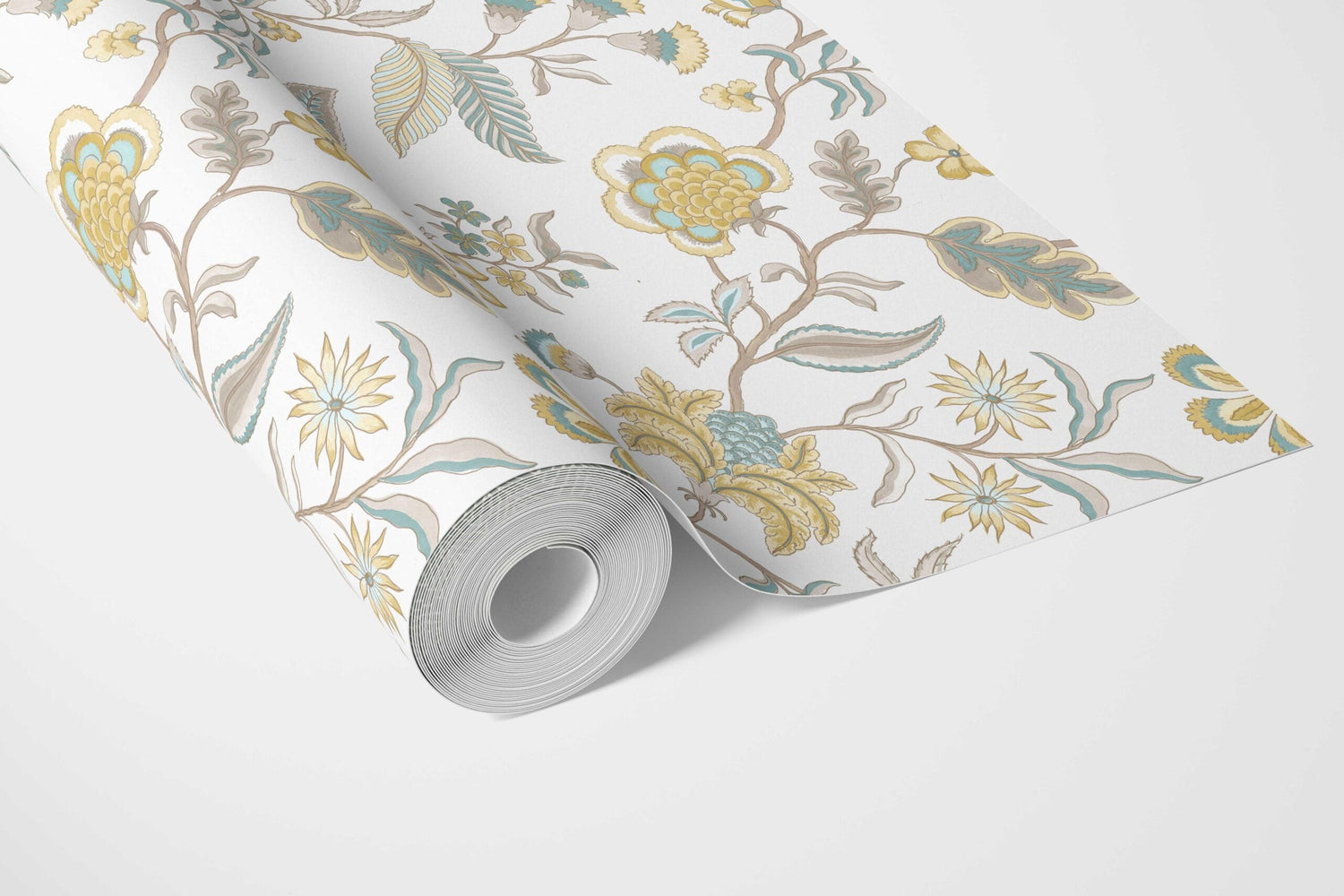 Botanical/ Floral Chinoiserie Bathroom Wallpaper (Yellow/ Blue/ Beige)