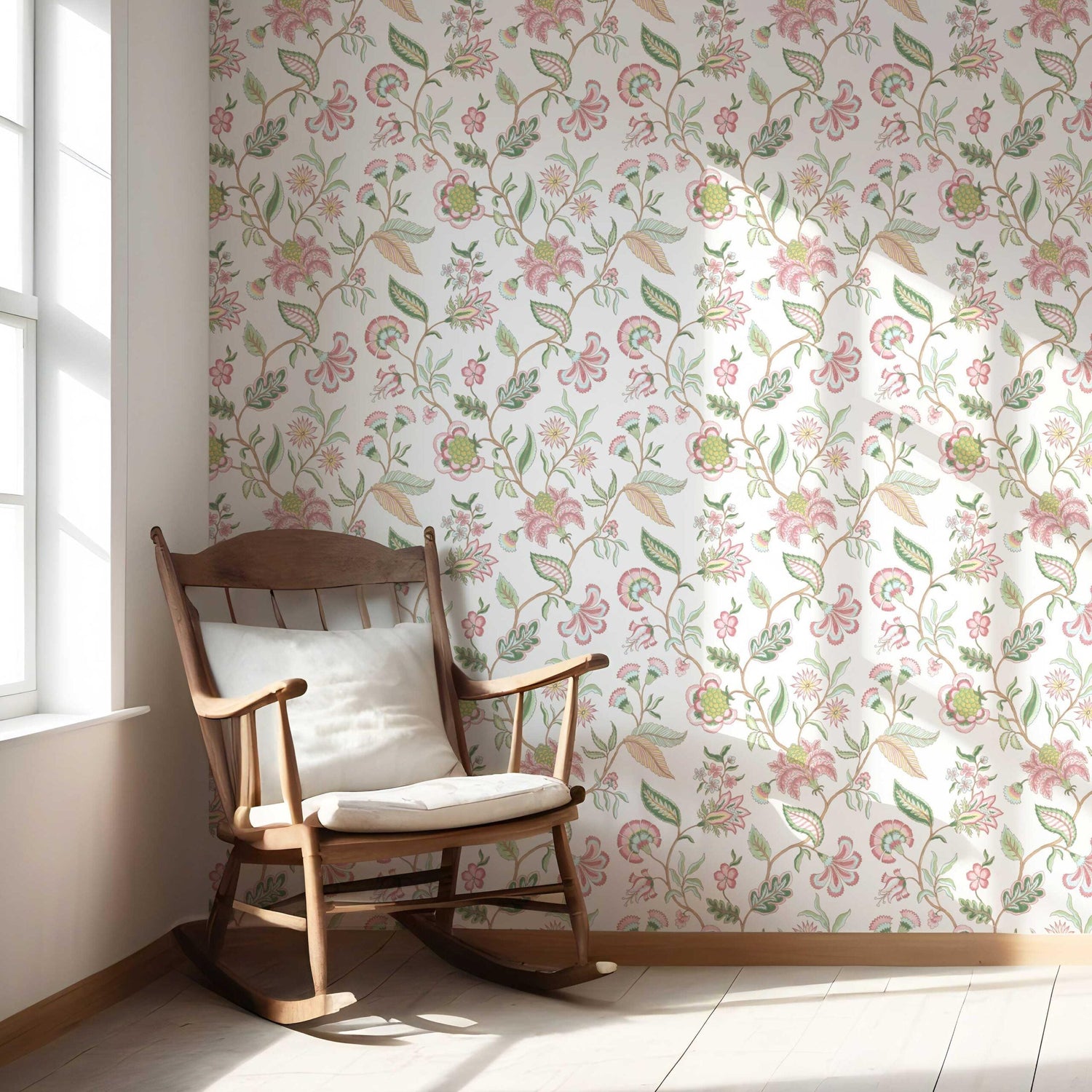 Botanical/ Floral Chinoiserie Nursery Wallpaper (Pink/ Green/ Blue)