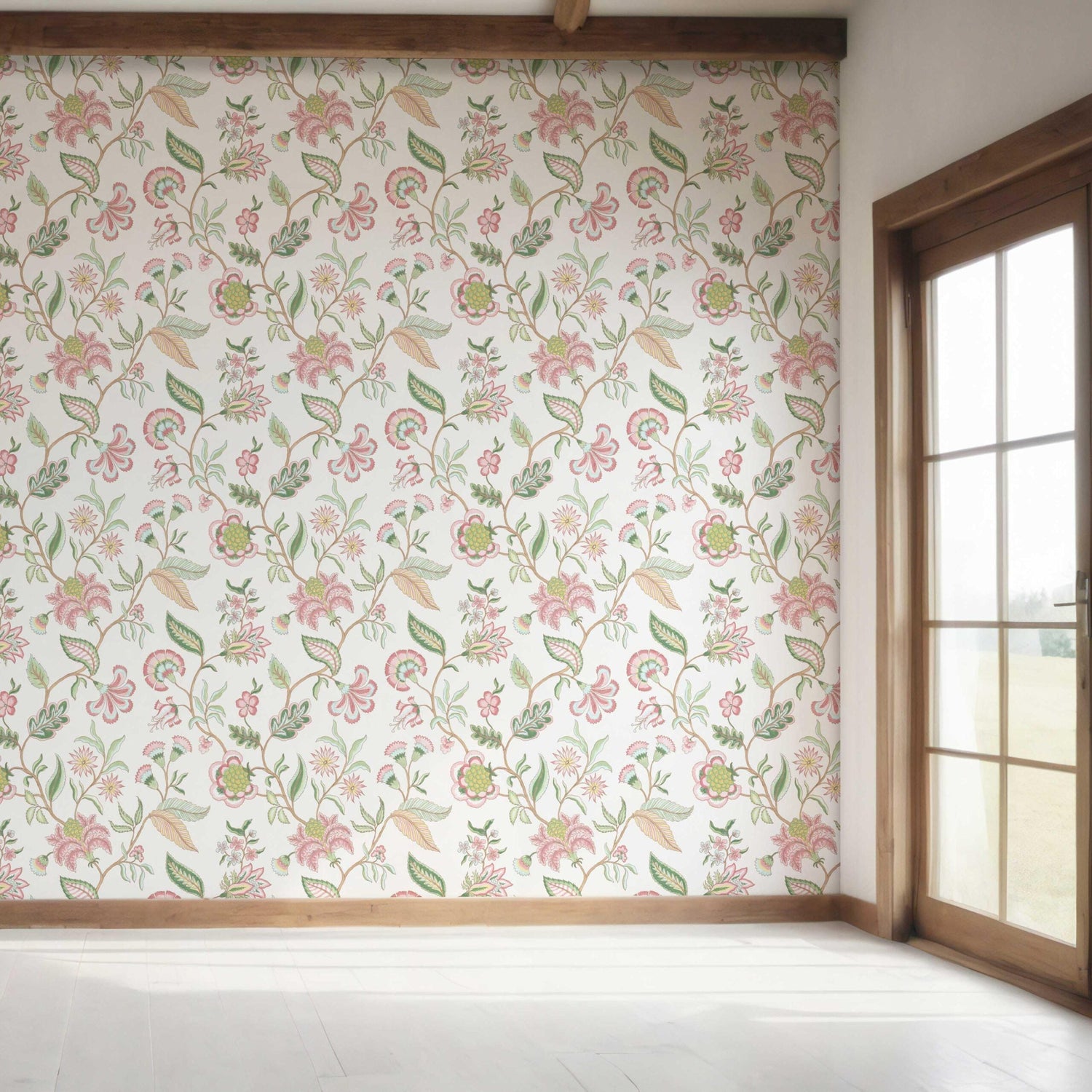 Botanical/ Floral Chinoiserie Bedroom Wallpaper (Pink/ Green/ Blue)