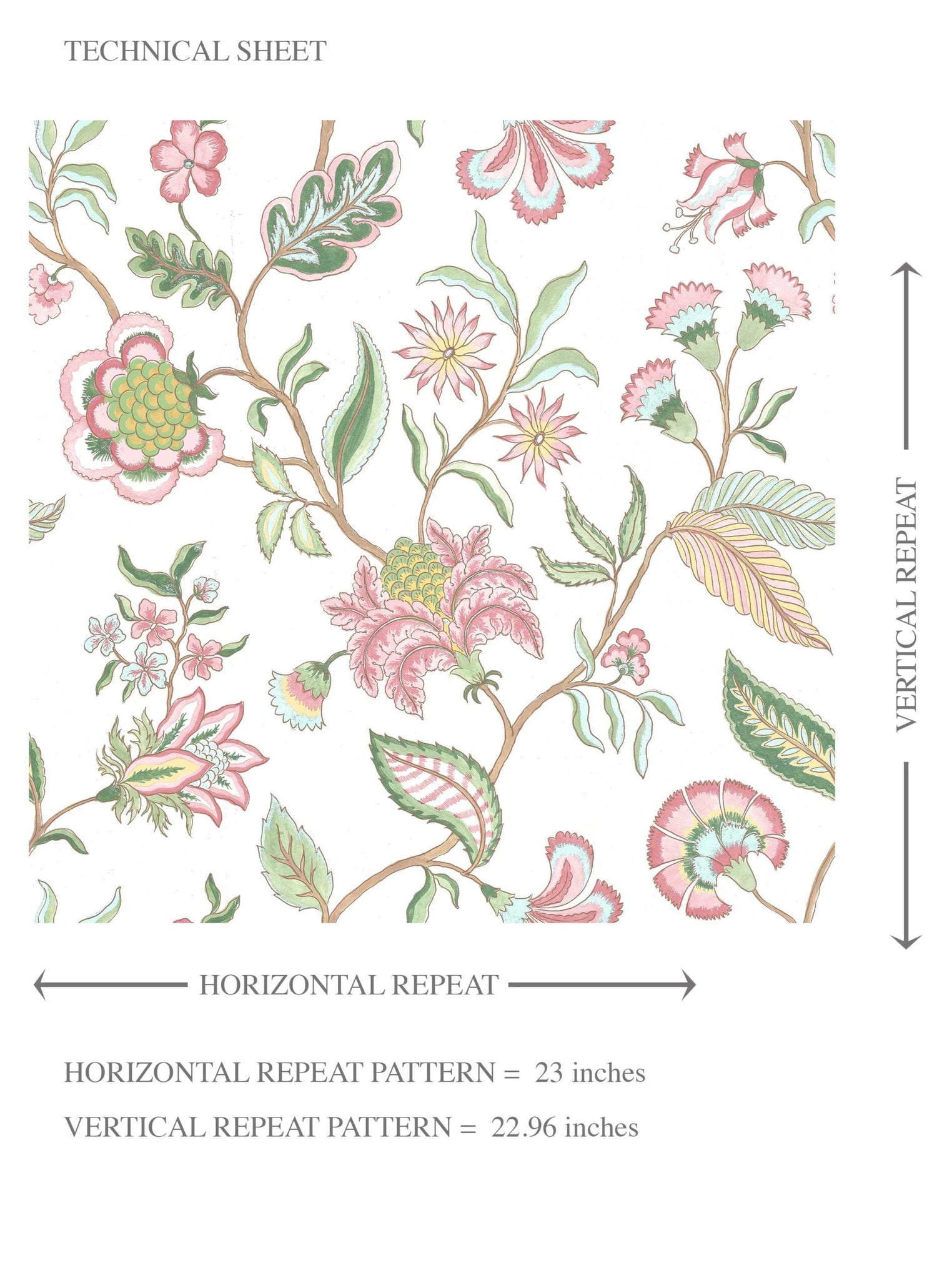 Botanical/ Floral Chinoiserie Kids Room Wallpaper (Pink/ Green/ Blue)
