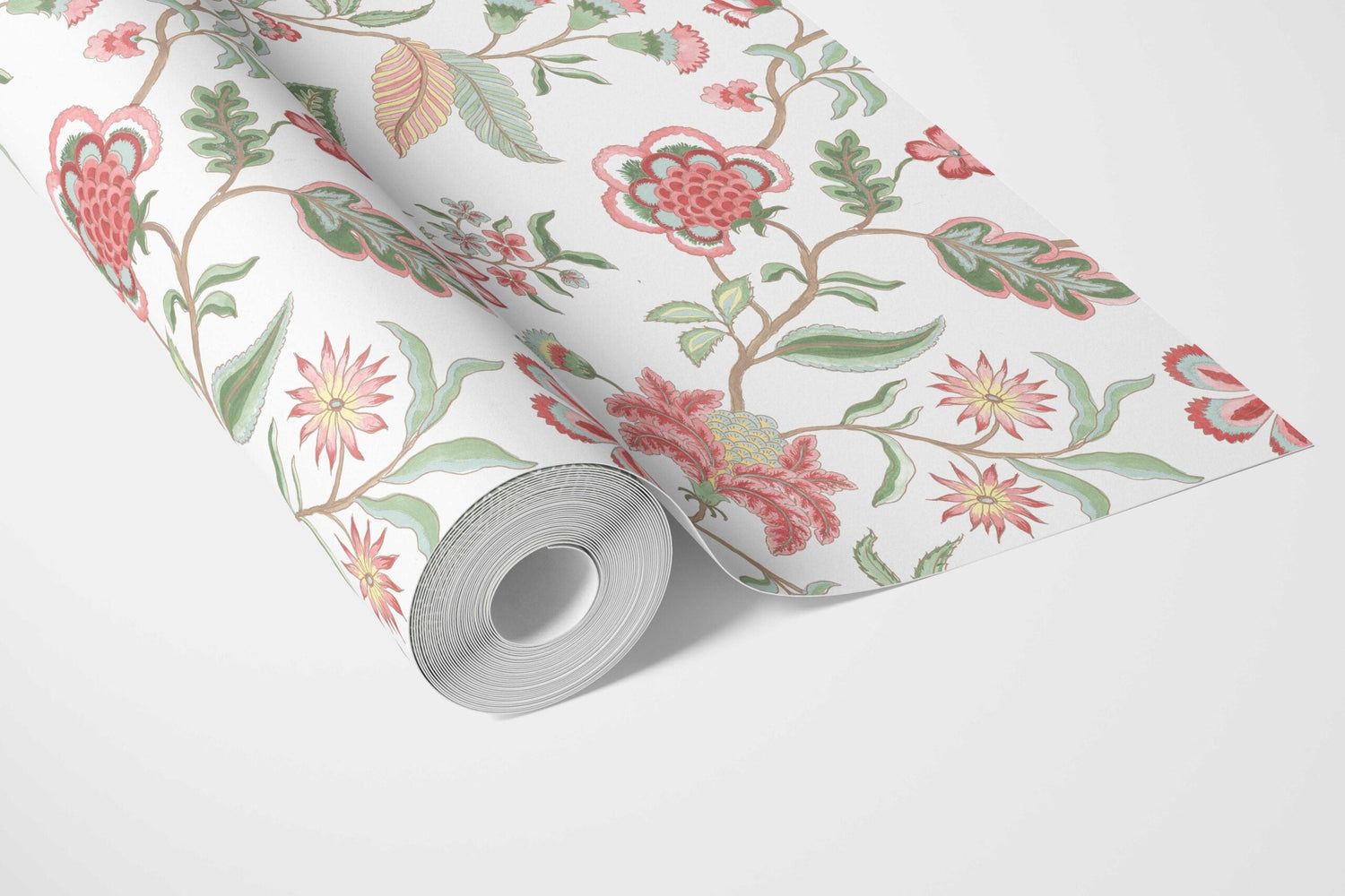 Botanical/ Floral Chinoiserie Bathroom Wallpaper (Red/ Pink/ Green/ Blue)