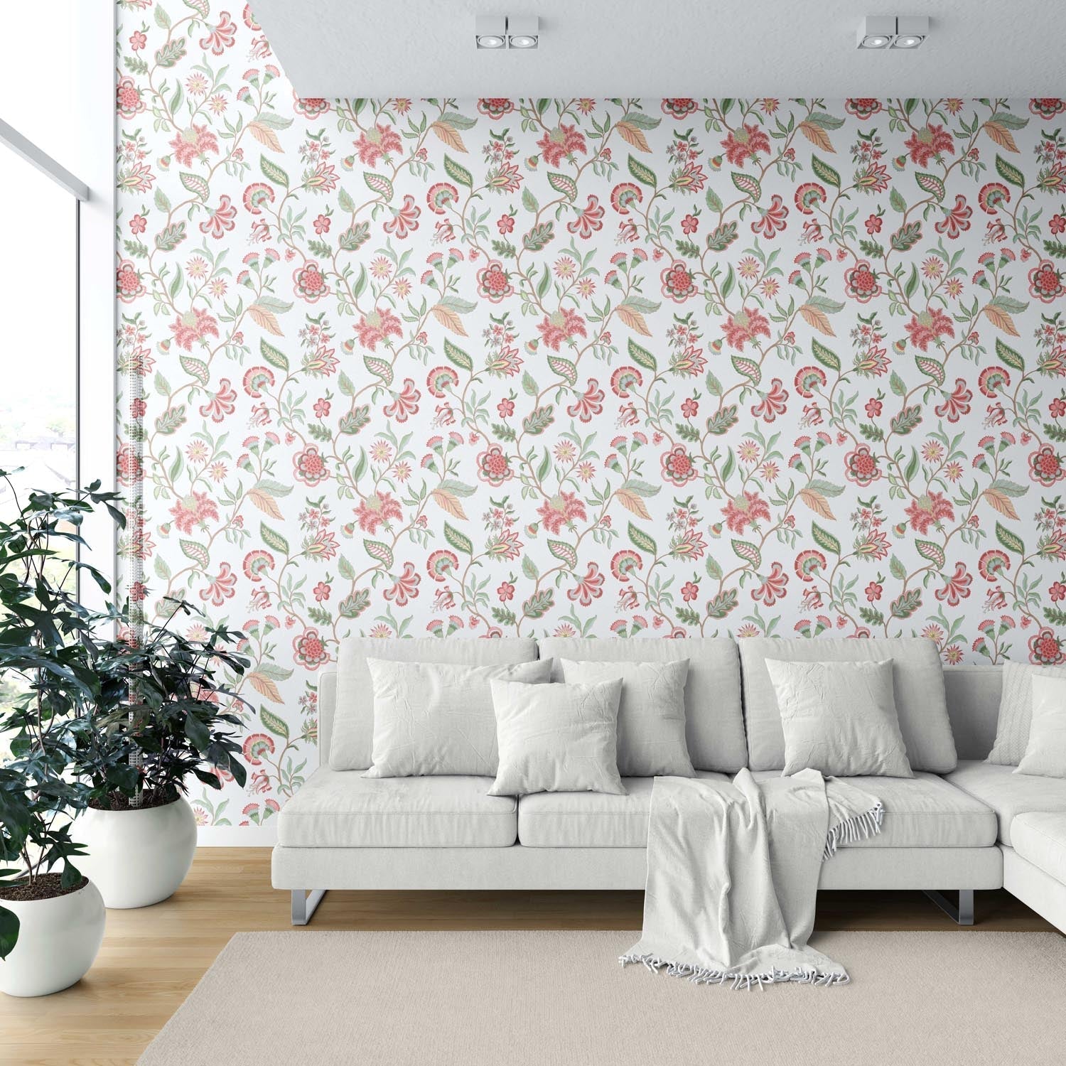 Botanical/ Floral Chinoiserie Shower Toilet Wallpaper (Red/ Pink/ Green/ Blue)