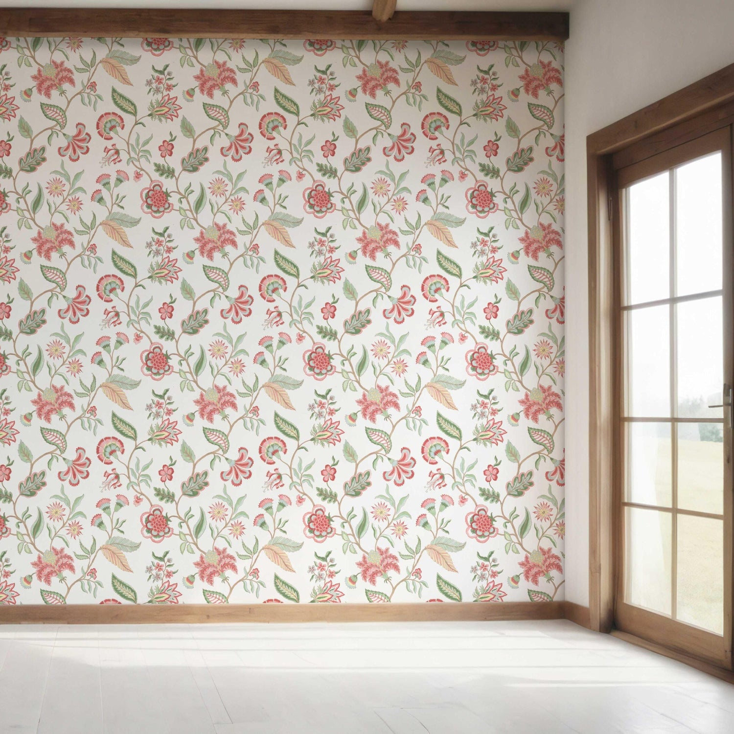 Botanical/ Floral Chinoiserie Bedroom Wallpaper (Red/ Pink/ Green/ Blue)