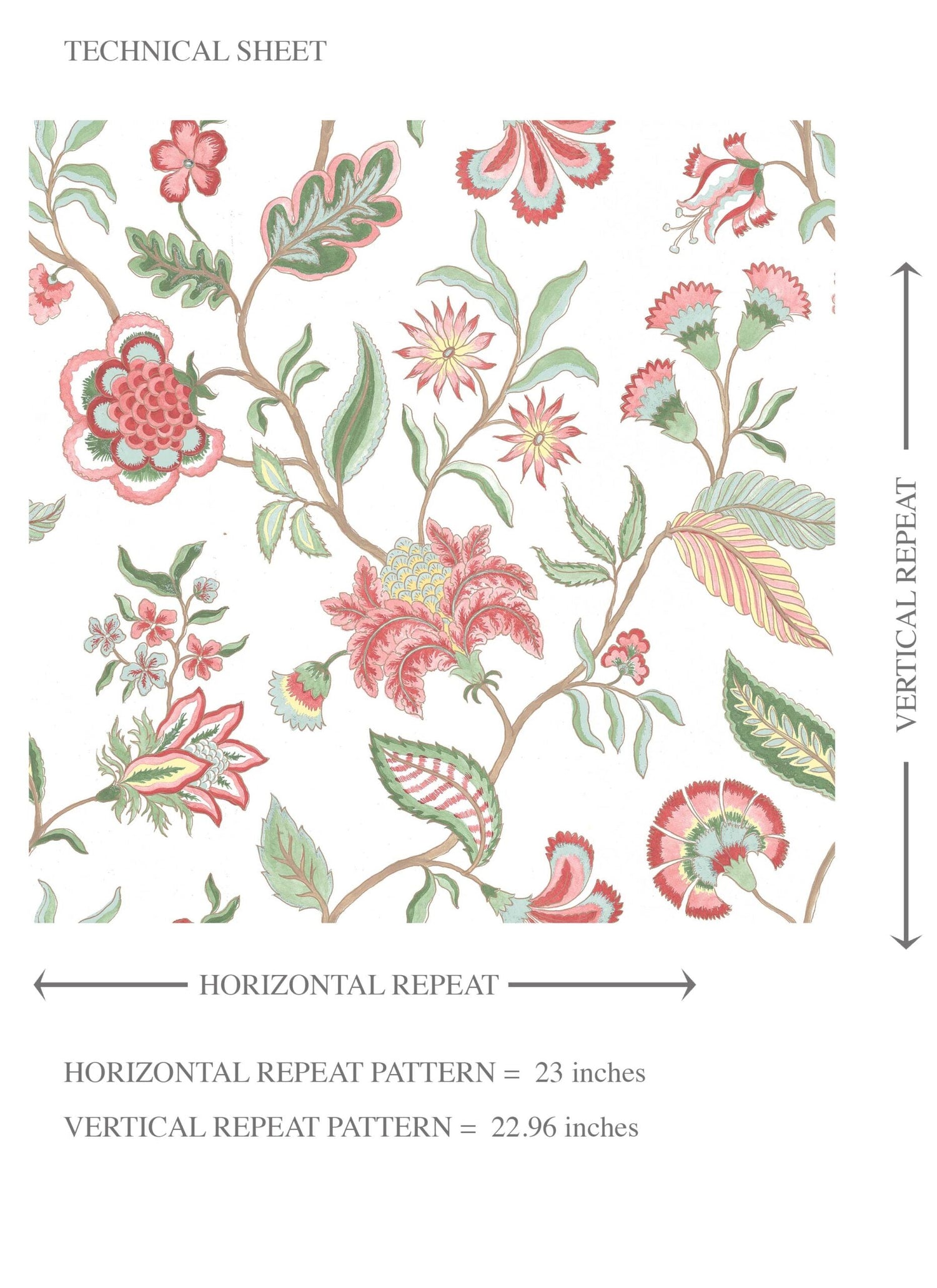 Botanical/ Floral Chinoiserie Kids Room Wallpaper (Red/ Pink/ Green/ Blue)