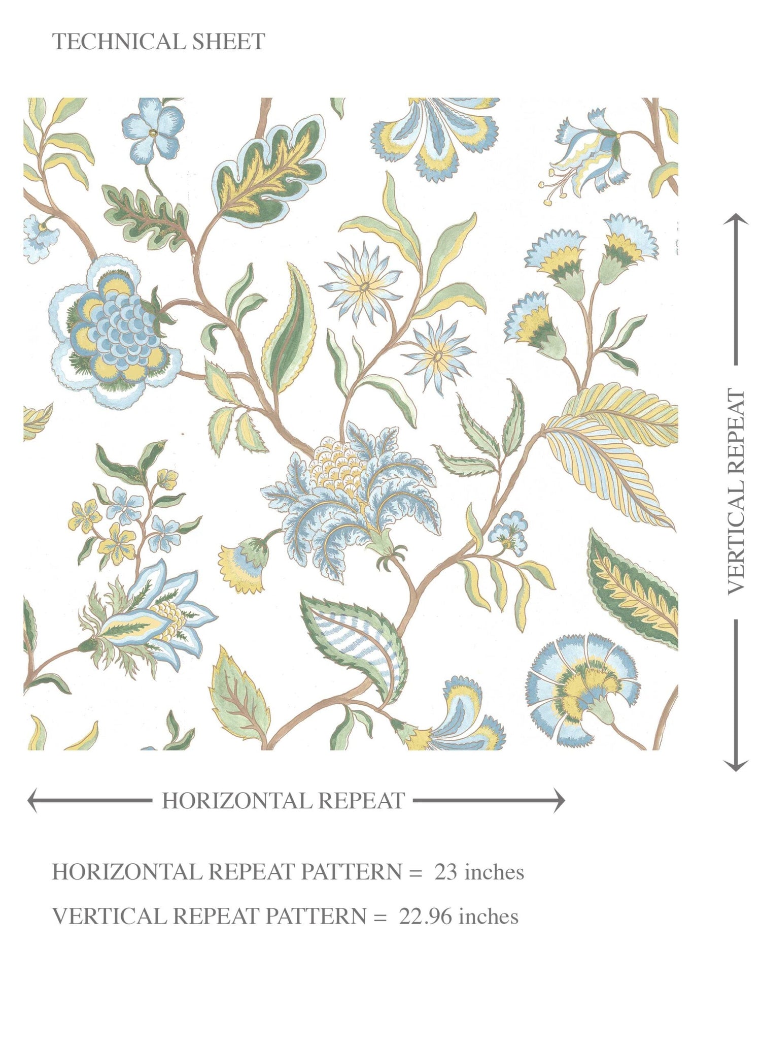 Botanical/ Floral Chinoiserie Kids Room Wallpaper (Blue/ Green/ Yellow)