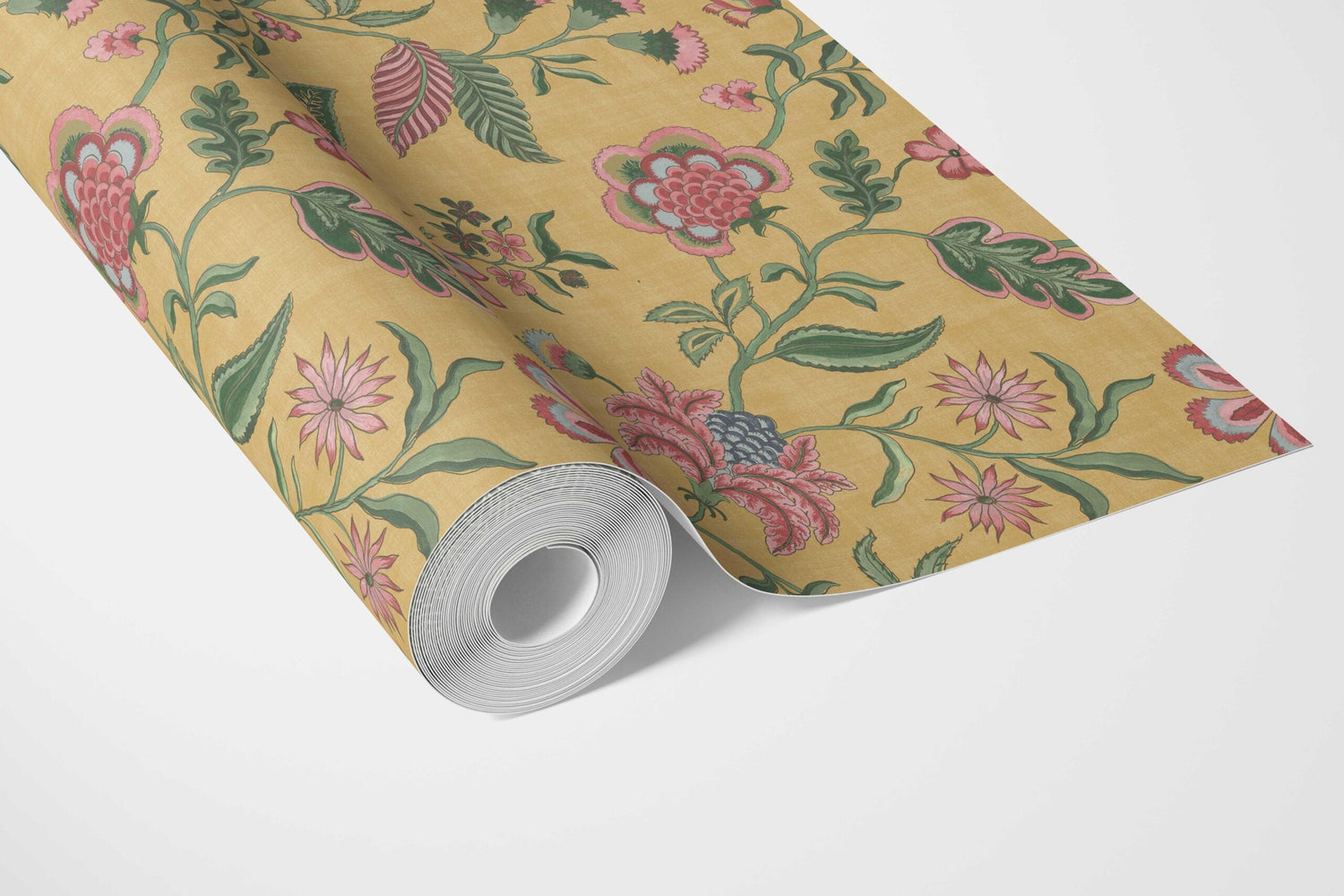 Botanical/ Floral Chinoiserie Bathroom Wallpaper (Mustard Yellow/ Pink/ Green/ Blue)
