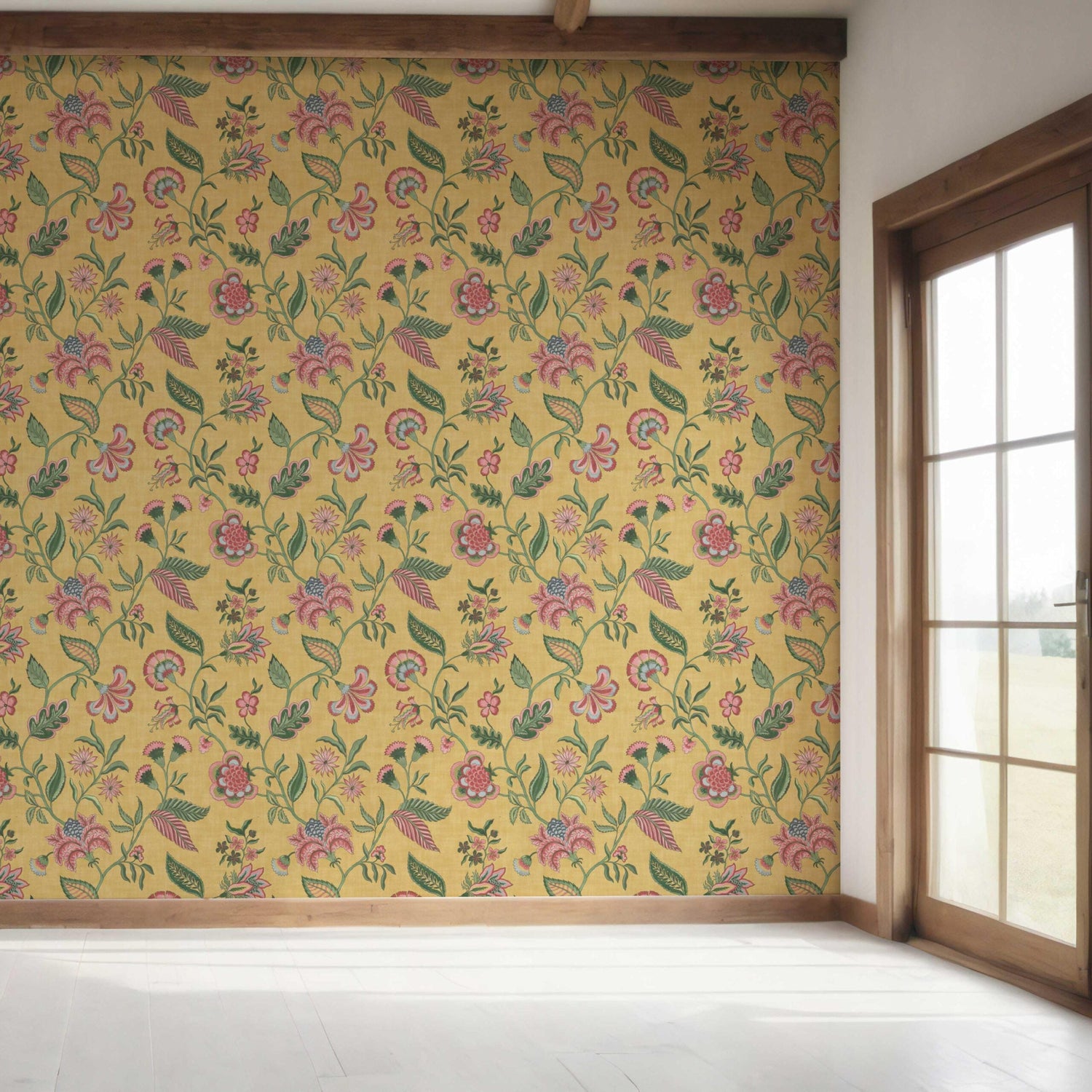 Botanical/ Floral Chinoiserie Bedroom Wallpaper (Mustard Yellow/ Pink/ Green/ Blue)