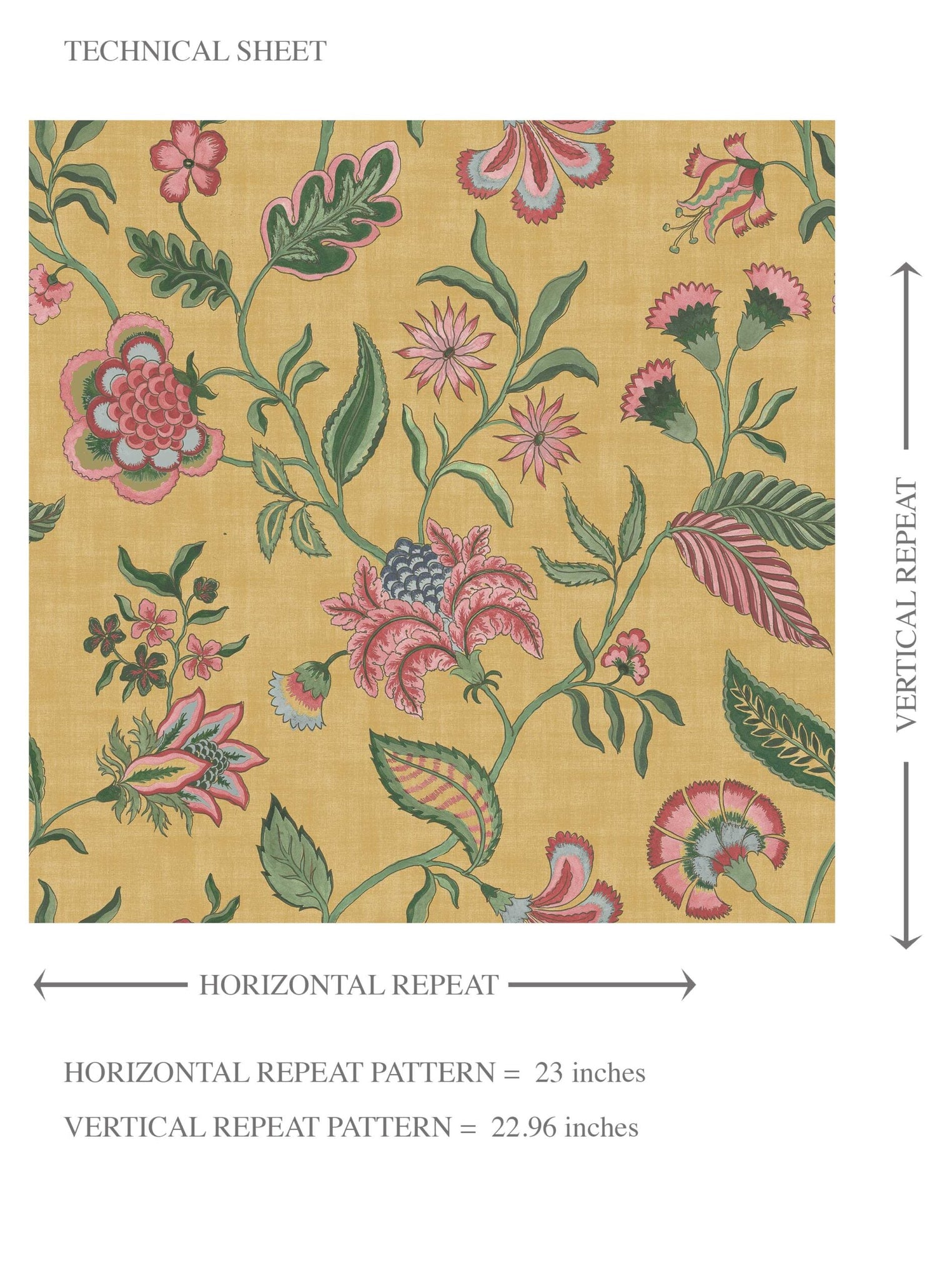 Botanical/ Floral Chinoiserie Kids Room Wallpaper (Mustard Yellow/ Pink/ Green/ Blue)