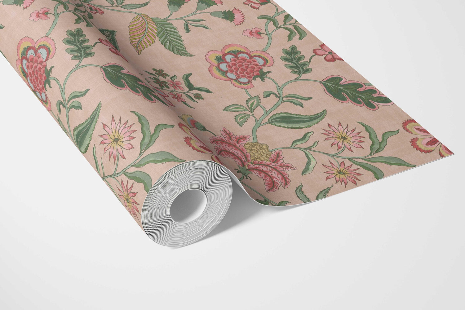 Botanical/ Floral Chinoiserie Bathroom Wallpaper (Blush Pink/ Green/ Red/ Blue)