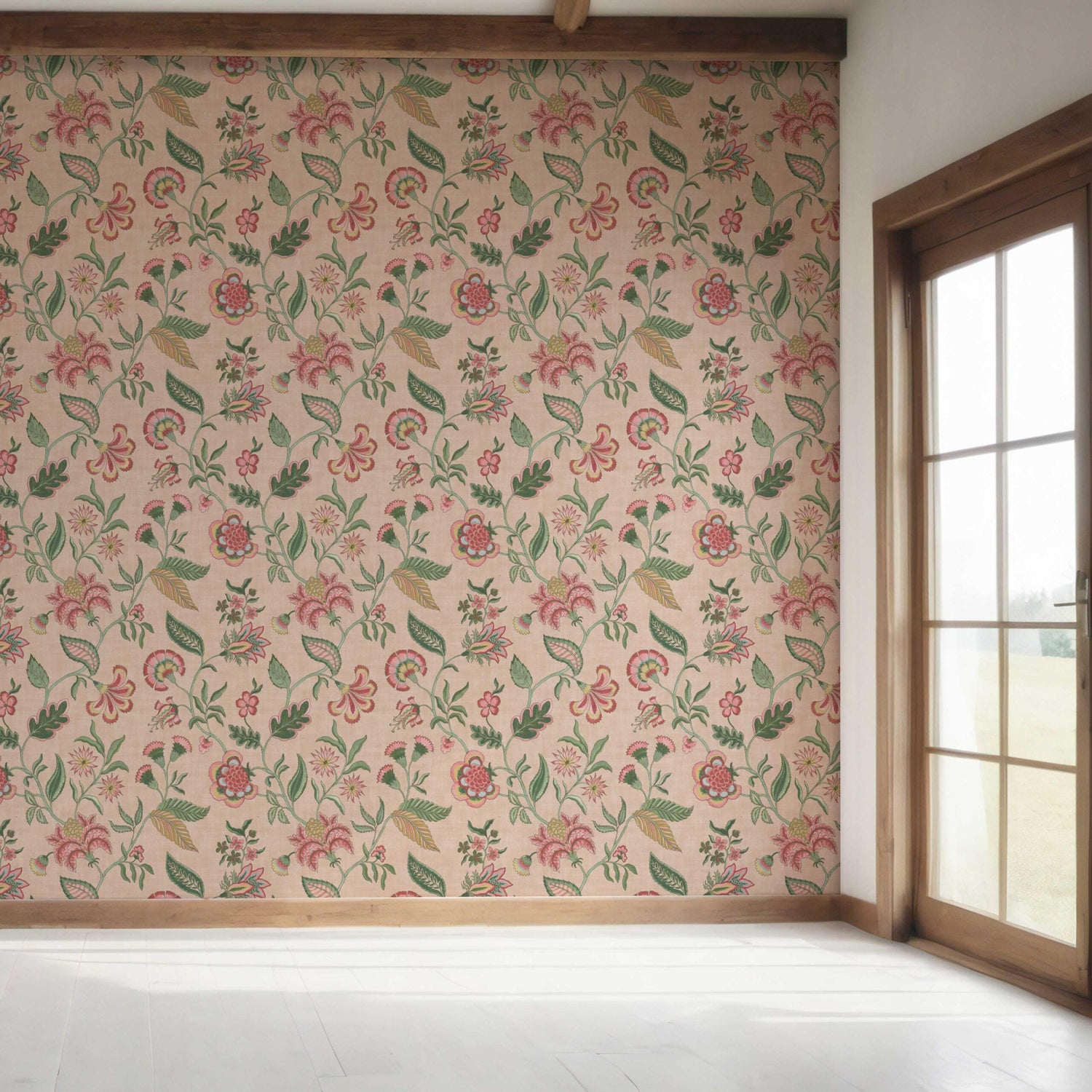 Botanical/ Floral Chinoiserie Bedroom Wallpaper (Blush Pink/ Green/ Red/ Blue)